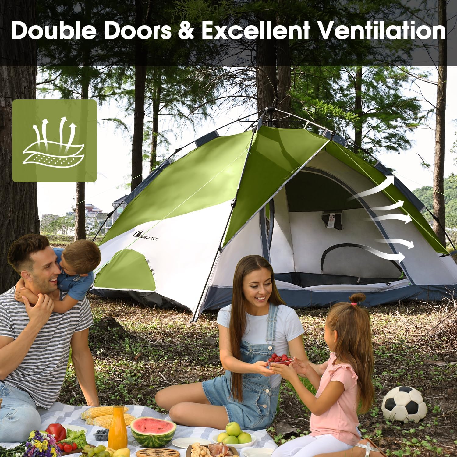 MOON LENCE Pop Up Tent 3-4 Person, 60s Instant Setup Camping Tent with 2 Doors, Water-Resistant & Windproof Dome Tent for Car Camping, Backyard, Traveling