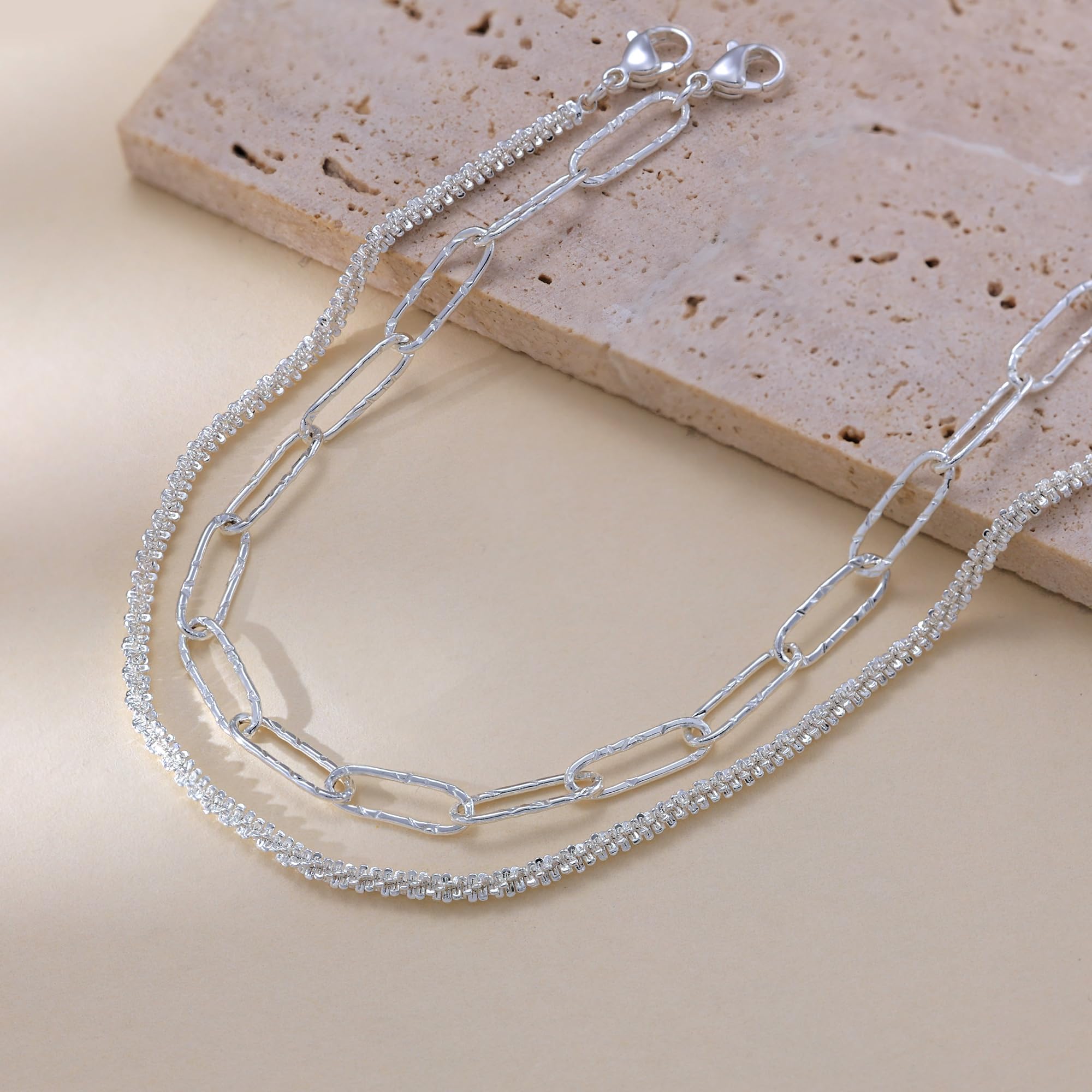 Freekiss Sterling Silver Ankle Bracelets for Women: Dainty Layered Waterproof Anklet for Women Adjustable Womens Anklet Set Stackable Figaro Beaded Cuban Link Anklets Beach Jewelry for Women