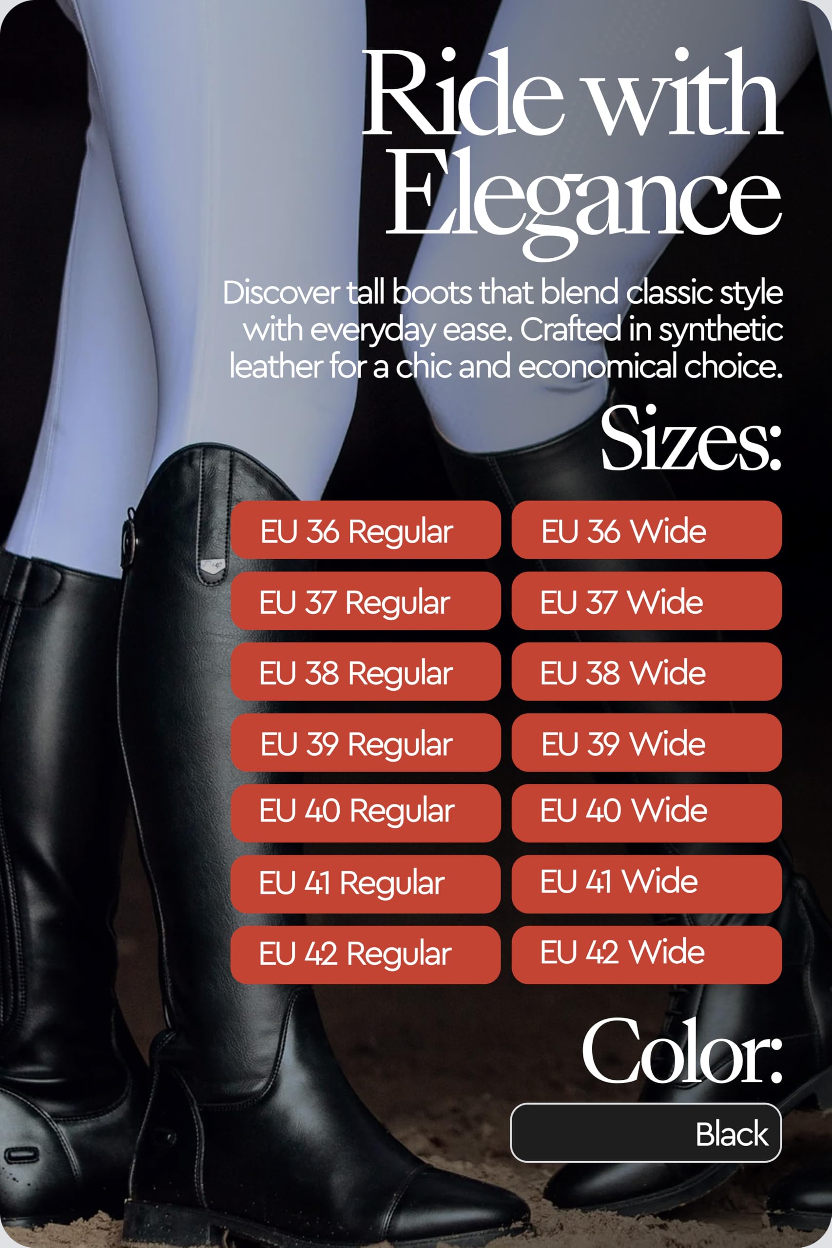 HORZE Rover Women's Synthetic Leather Dressage Tall Riding Boots | All-Weather, Water-Resistant with Rear Zipper