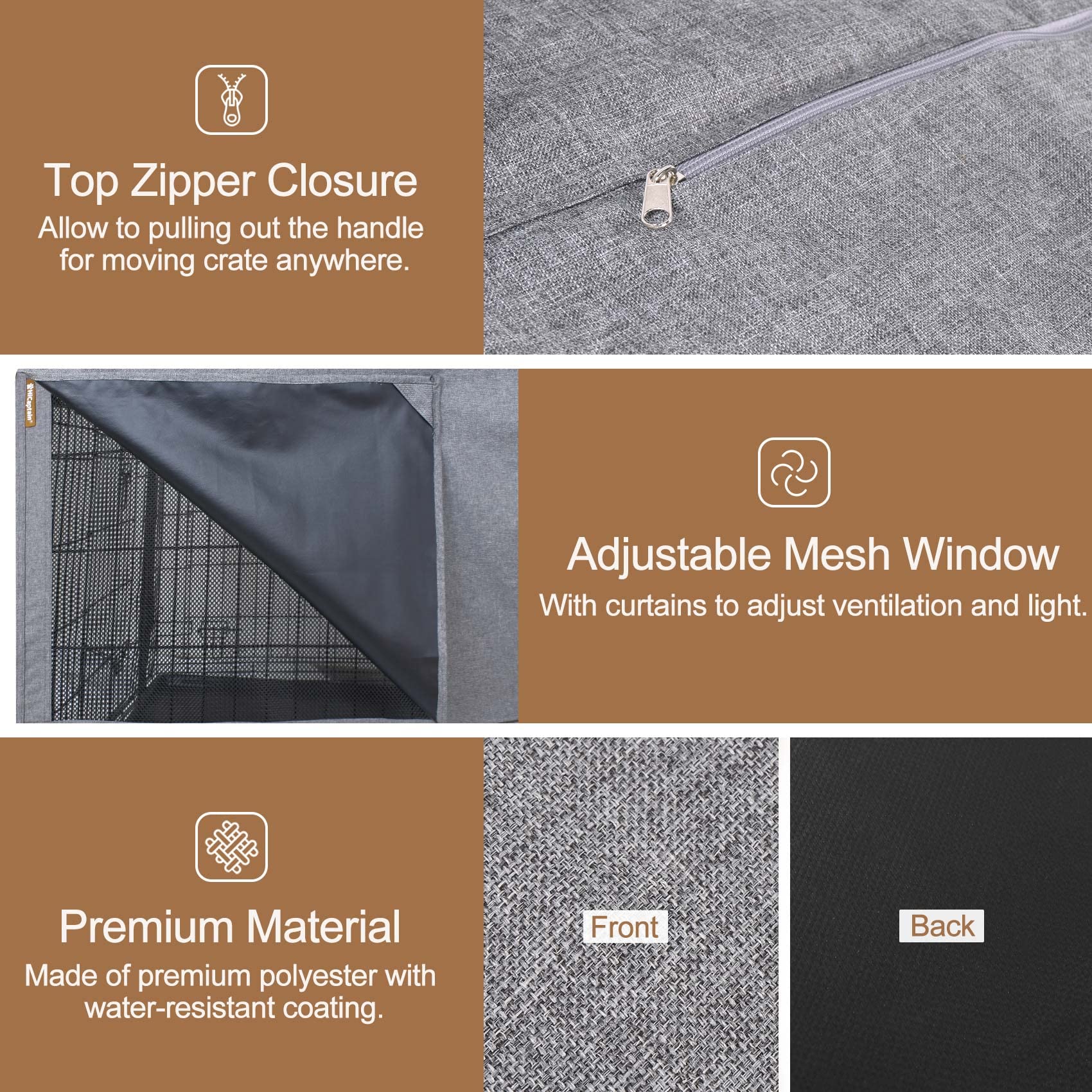HiCaptain Dog Crate Cover 24.0" L x 18.0" W x 20.0" H with Breathable Mesh, Durable Heavy Duty Kennel Cover, Dual Zippered Panels, Windproof Waterproof UV-Resistant(Beige)
