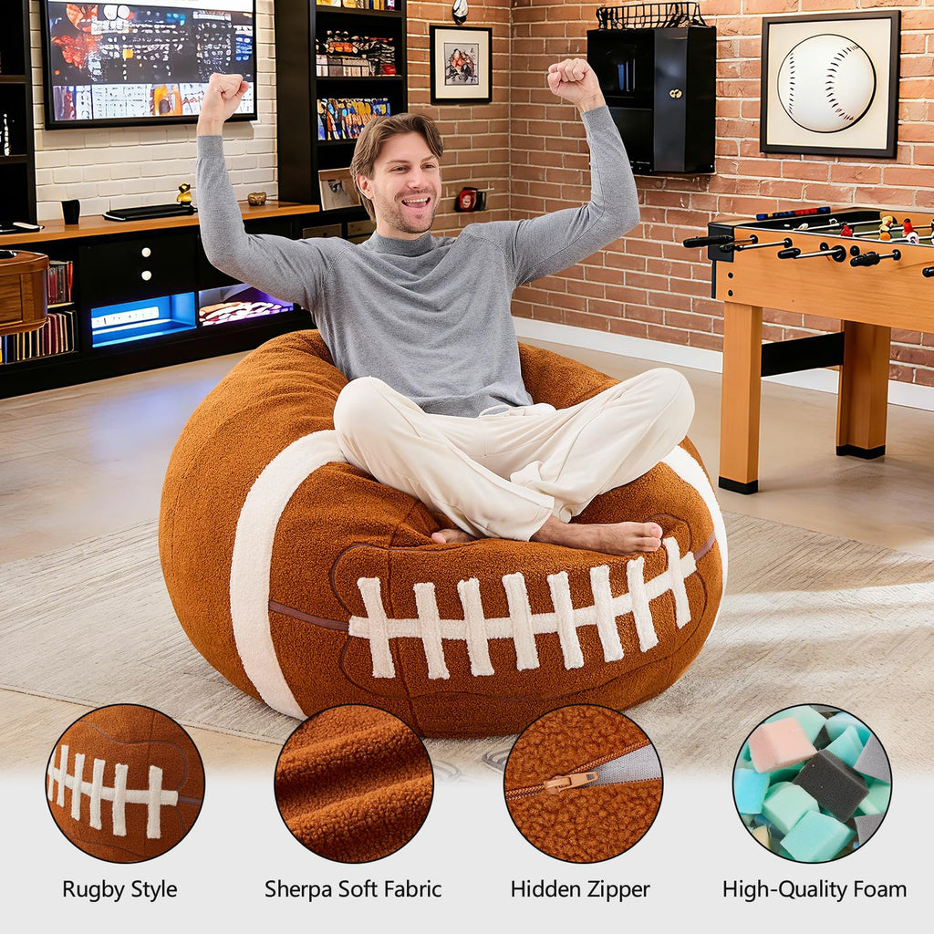 Sports Baseball Bean Bag Chair - Luxurious Bean Bag Chairs for Kids Teens Adults - Floor Sofa Couch with Filler - Plush BeanBag Furniture for Living Room Bedroom College Dorm - 32 Inch