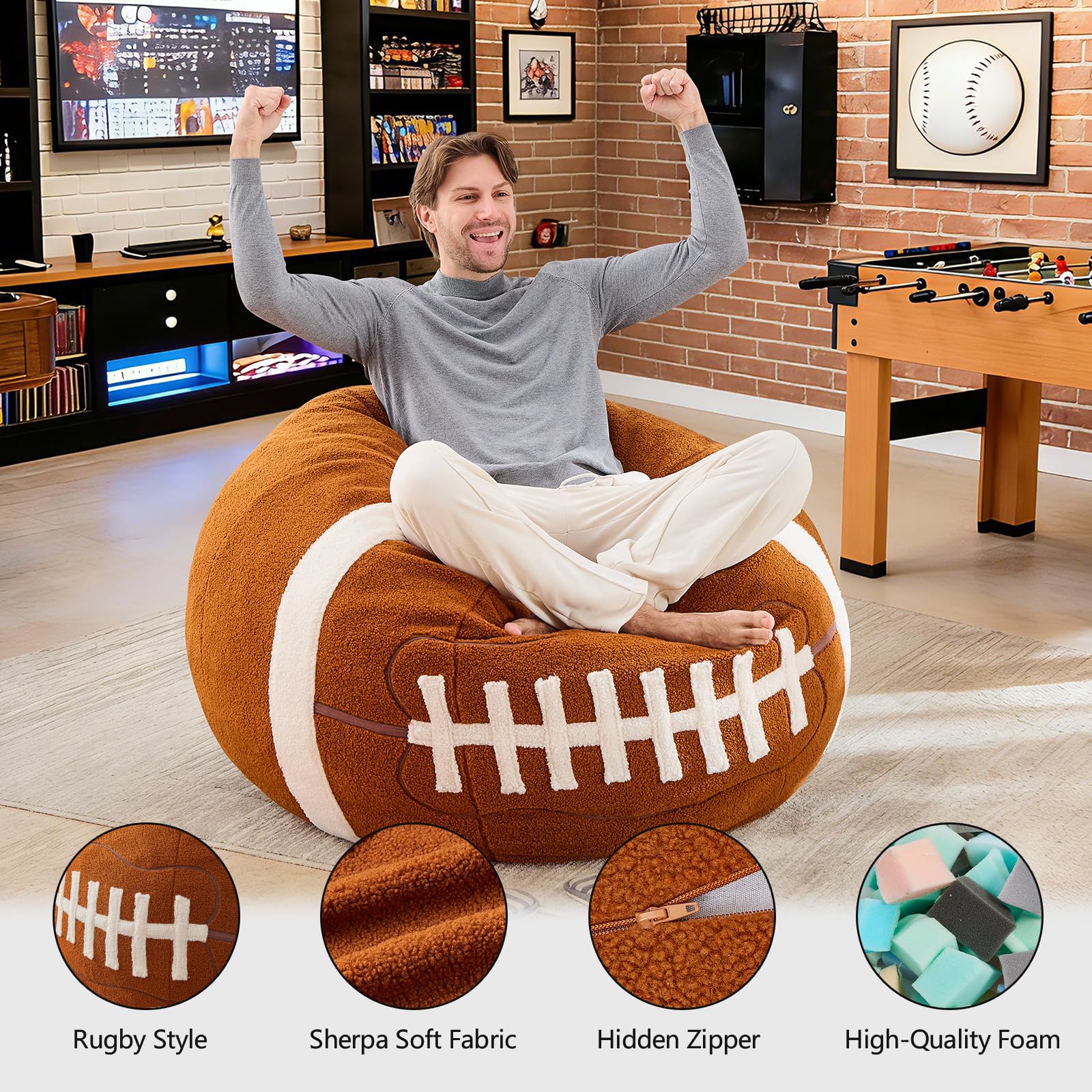 Sports Baseball Bean Bag Chair - Luxurious Bean Bag Chairs for Kids Teens Adults - Floor Sofa Couch with Filler - Plush BeanBag Furniture for Living Room Bedroom College Dorm - 32 Inch