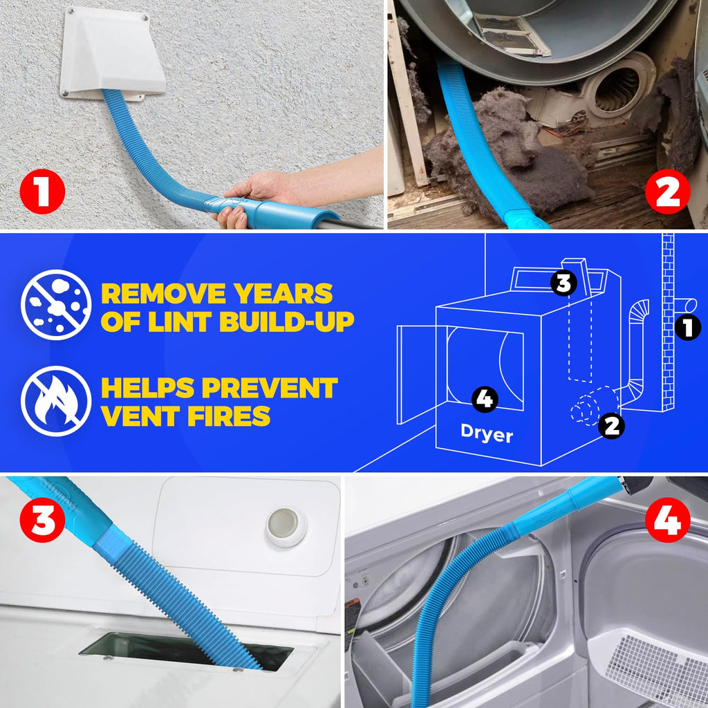Holikme Dryer Vent Cleaner Kit, Include 30Feet Dryer Vent Cleaning Brush, Dryer Lint Vacuum Attachment, Lint Brush & Dryer Adapters, Blue