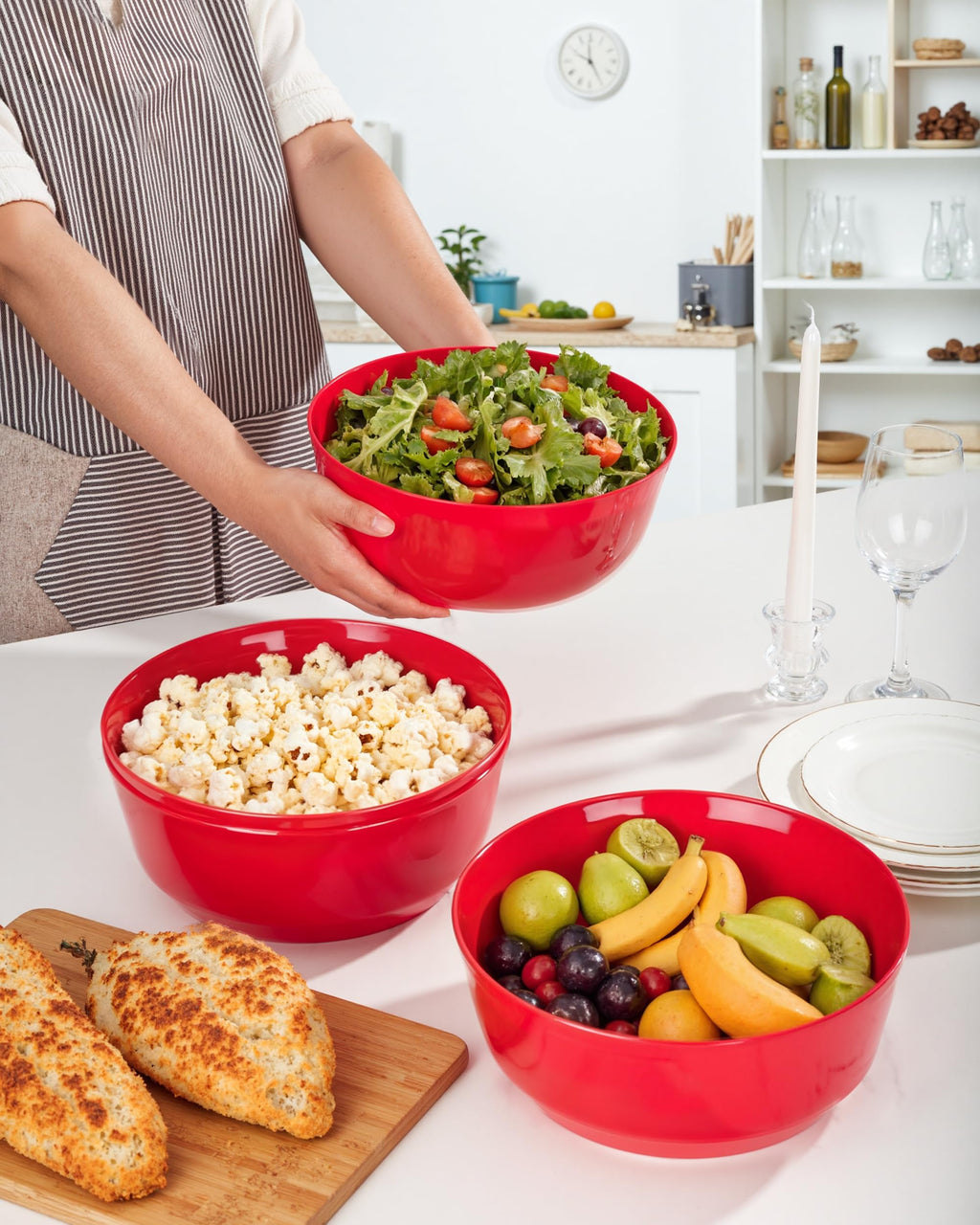Hioasis 8 Pack Plastic Serving Bowls 128oz Black Plastic Bowls Heavy Duty Disposable Serving Bowls for Party Snack & Salad & Candy & Bar Buffet & Wedding