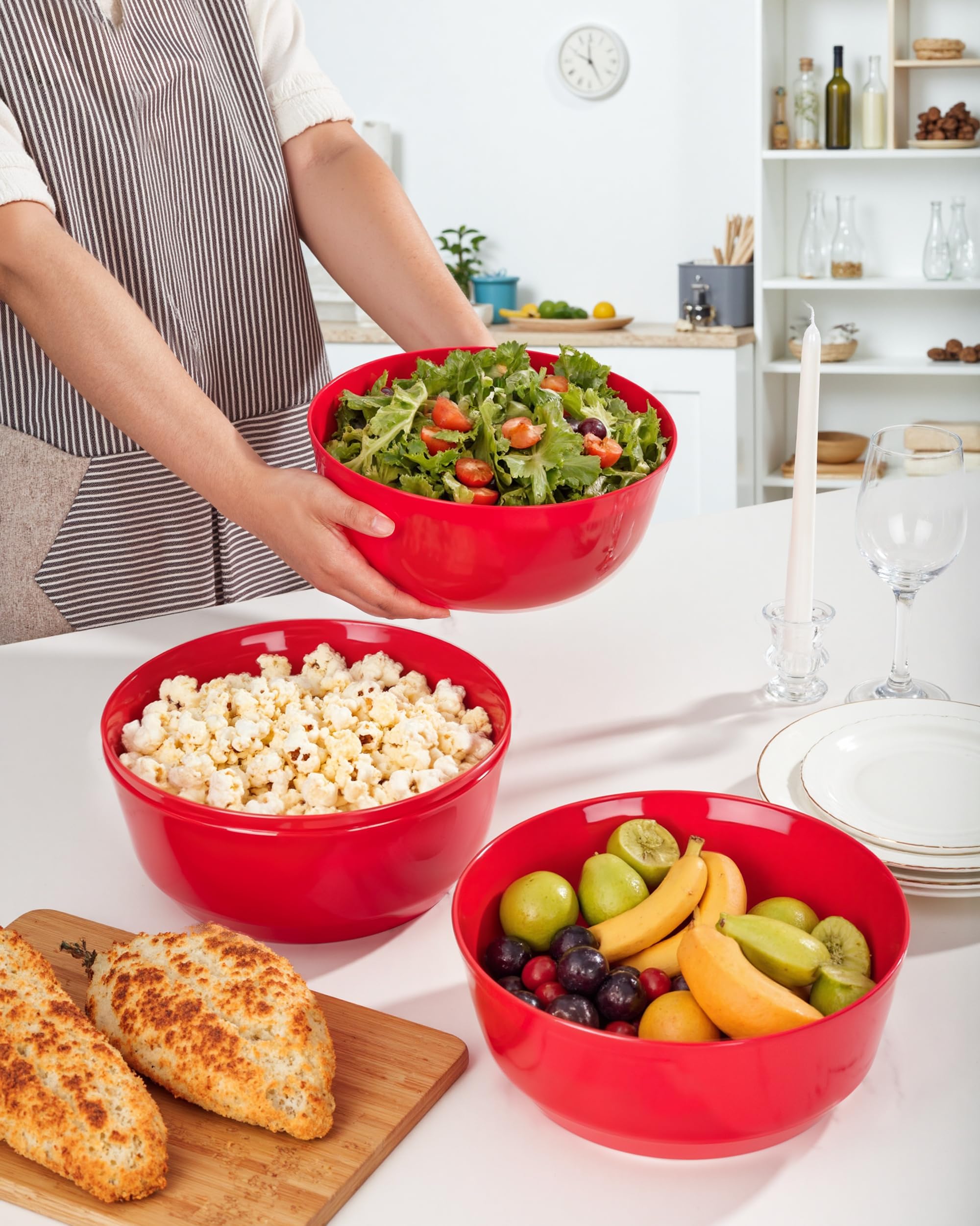 Hioasis 8 Pack Plastic Serving Bowls 128oz Black Plastic Bowls Heavy Duty Disposable Serving Bowls for Party Snack & Salad & Candy & Bar Buffet & Wedding