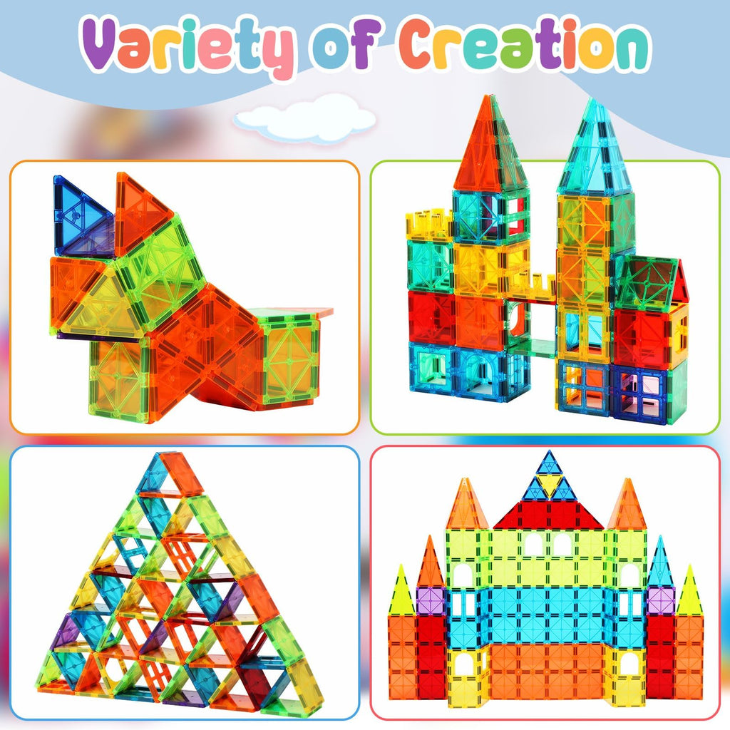 OugerToy Magnetic Building Tiles for Kids,64 PCS Educational Magnetic Stacking Blocks for Boys Girls, Magnets Construction Toys,Stem Preschool Kindergarten Learning Toys