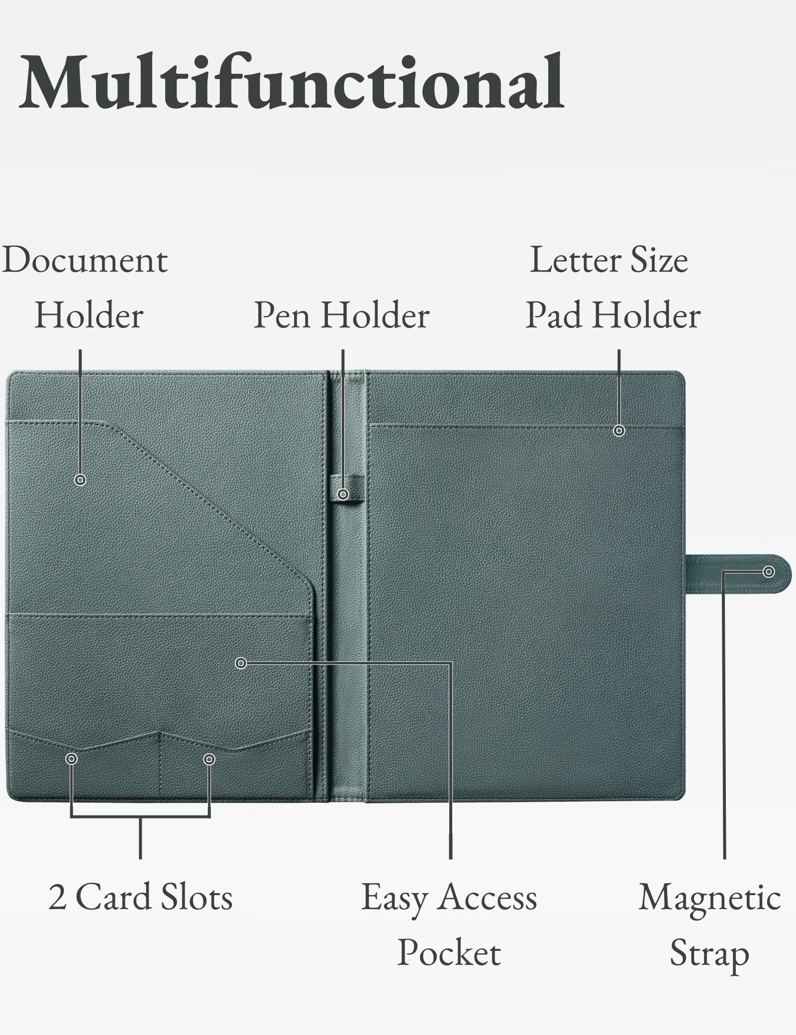 Padfolio Portfolio Resume Folder with Pocket, Premium Faux Leather Interview Writing Legal Pads Document Organizer Portfolio with Business Card Holder (Black)
