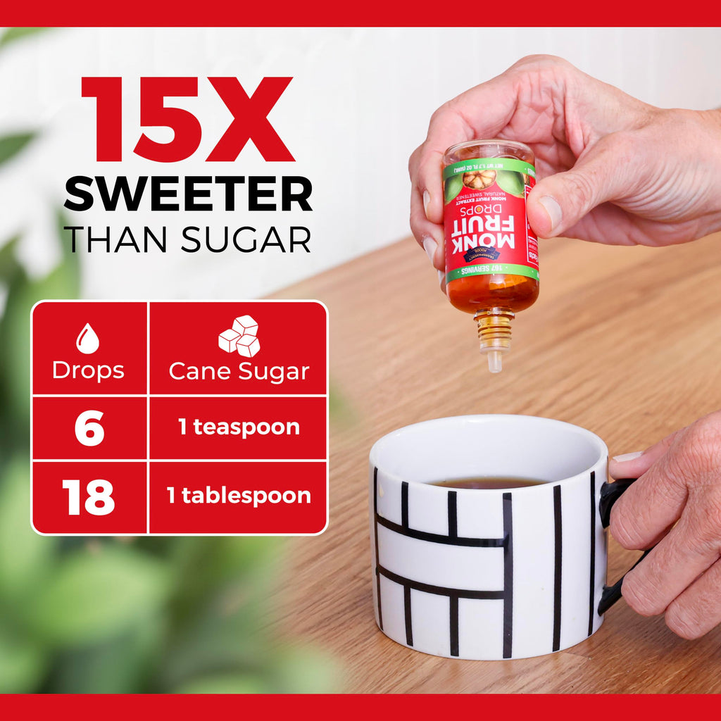 Monk Fruit Extract (6 Drops = 1 Tsp of Sugar) Zero Calories, Non-GMO, No Fillers - Liquid Monk Fruit Sweetener No Erythritol by Transparency Foods NEW FORMULA (1.7oz, 167 servings)