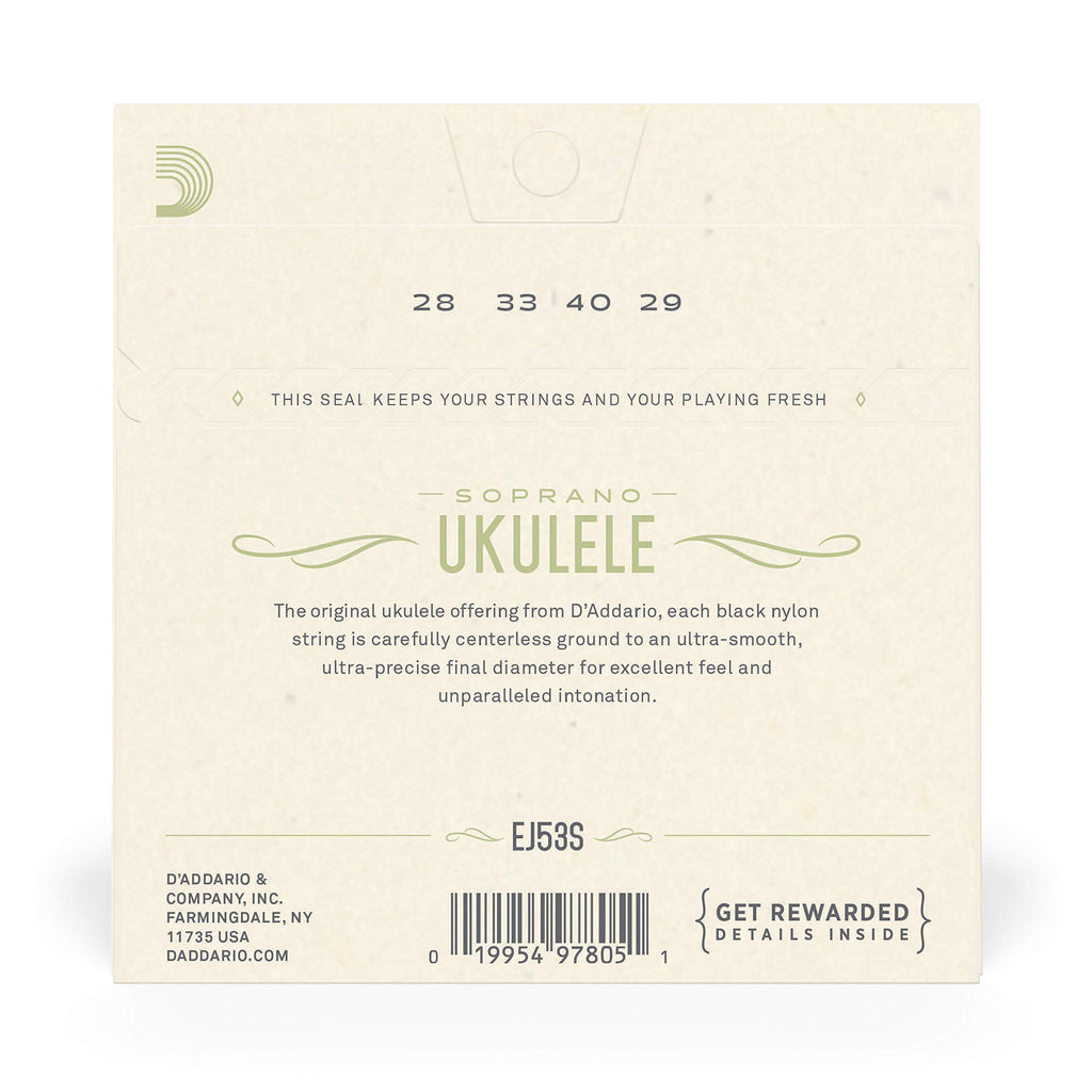 D'Addario Baritone Ukulele Strings, Fluorocarbon, EJ99B, 4-String Set, Pack of 1