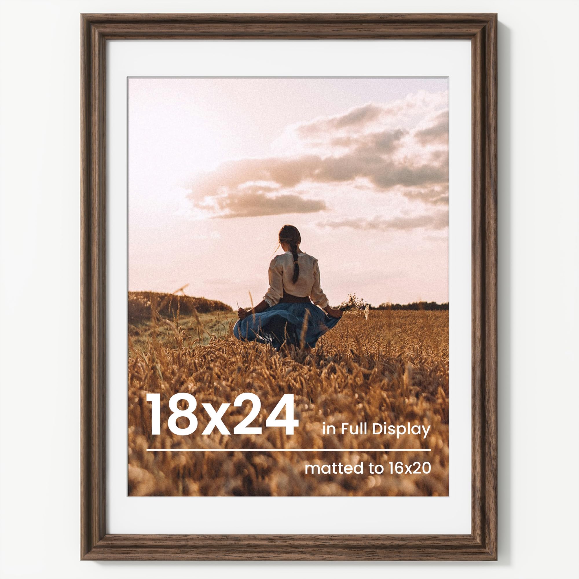 Fun Memories 5x7 Picture Frame with Mat for 4x6 Photo, Solid Elm Wood & Tempered Glass, Rustic Wall & Tabletop Display Frame, Grey, 1 Pack