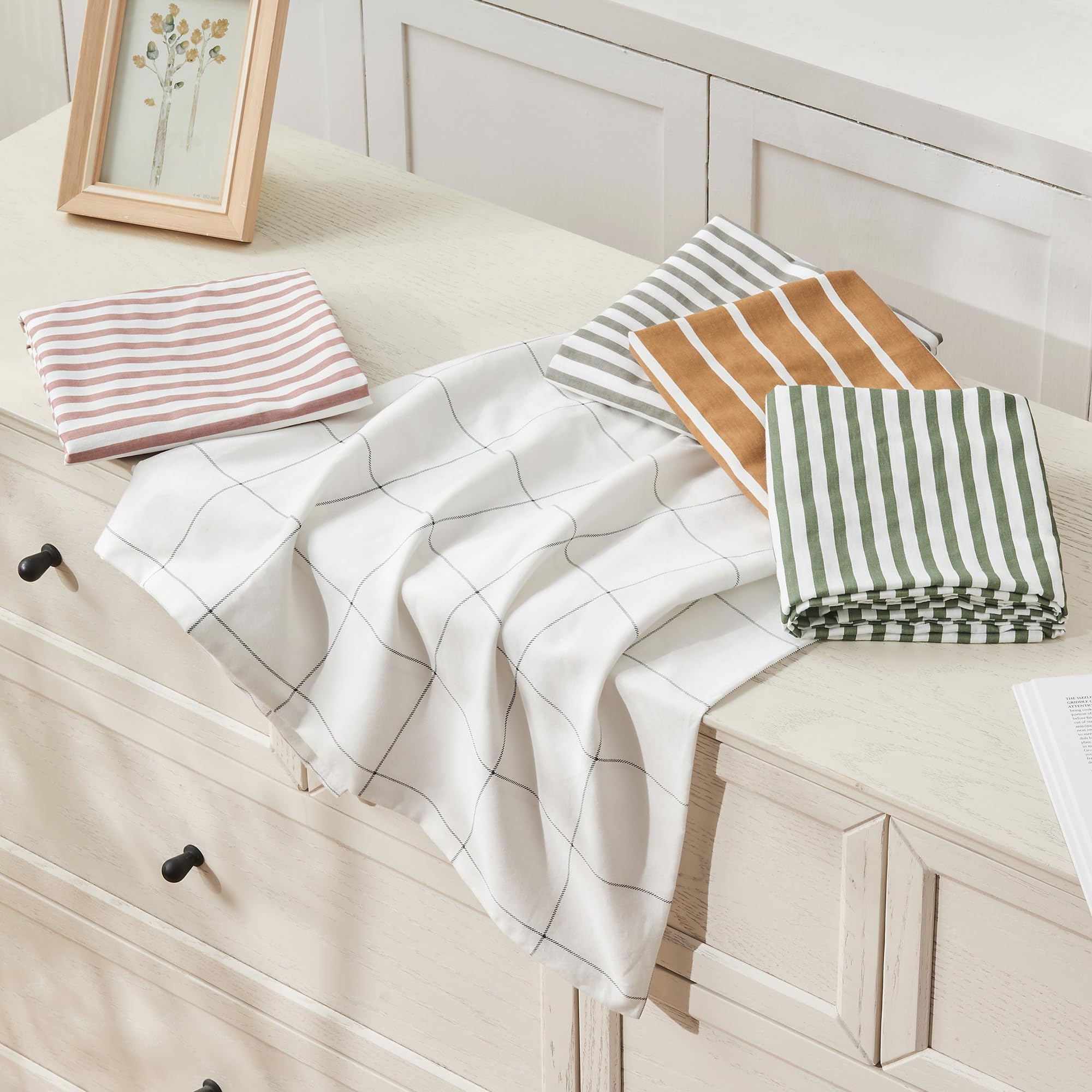 JELLYMONI Cotton Striped Pillowcases Set of 2, Sage Green, Standard | Soft breathable feel, Envelope closure, 400TC cotton, Machine washable, Gentle on skin