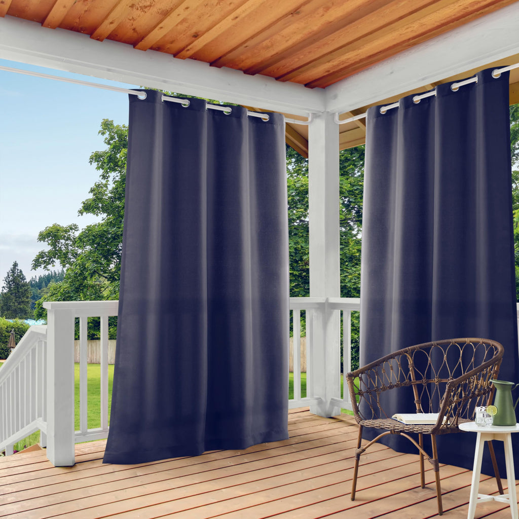Town & Country Basics Cabana Solid Heavyweight Indoor Outdoor Curtains, Light Filtering Opacity with Grommet Top, Water Repellent, 2-Pack Set, 54"x96", Black