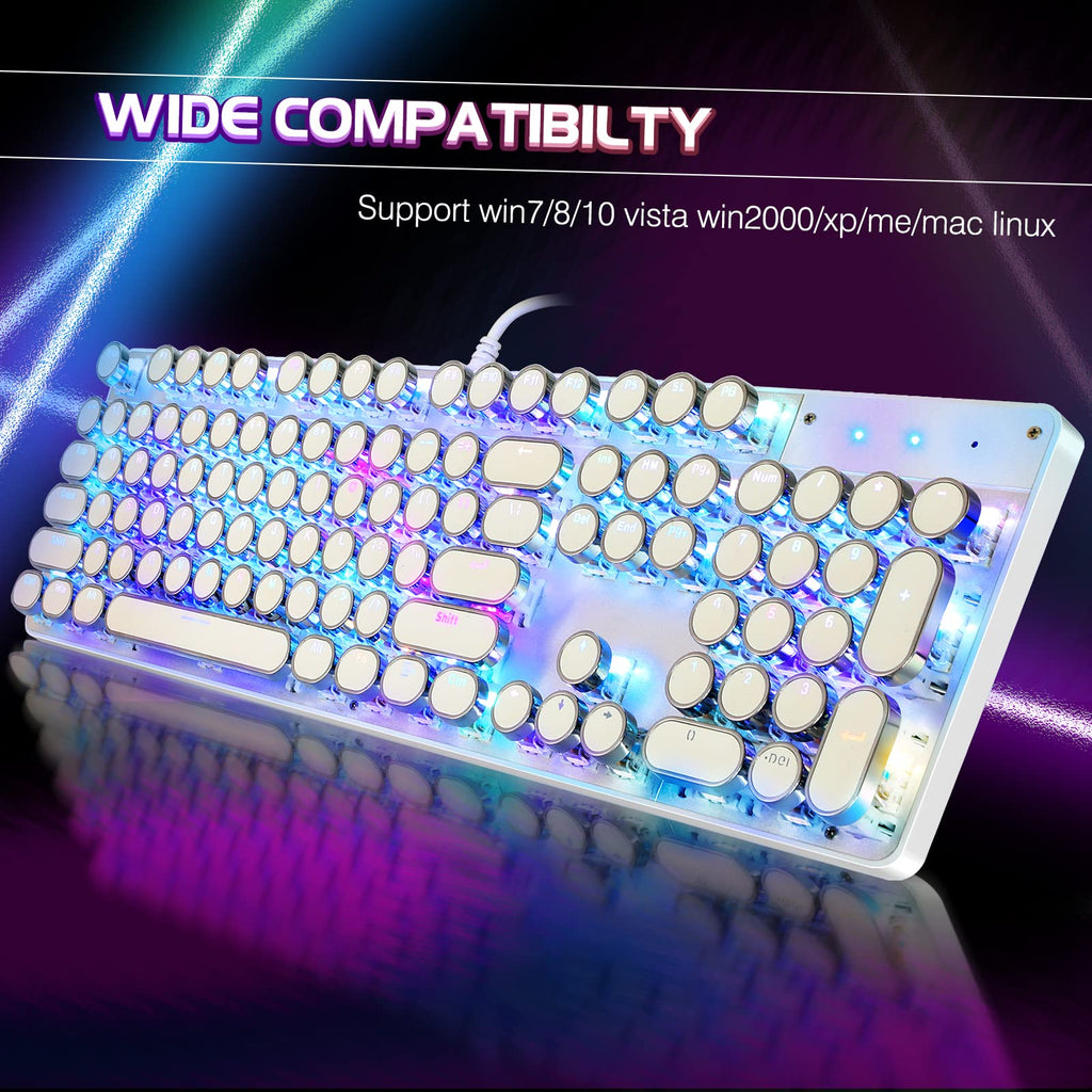 YSCP Typewriter Style Mechanical Gaming Keyboard RGB Backlit Wired with Blue Switch Retro Round Keycap 104 Keys Keyboard (R-Black)