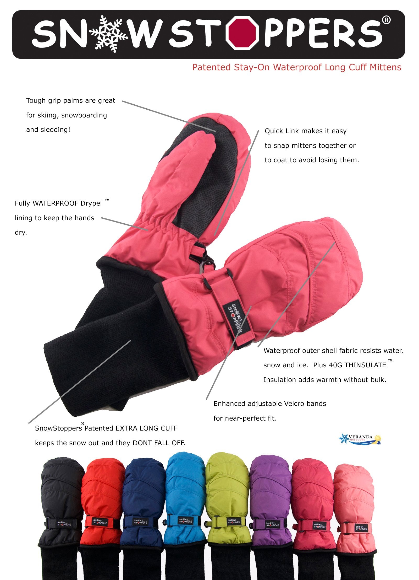 SnowStoppers Kids Waterproof Long Cuff Winter Mittens
