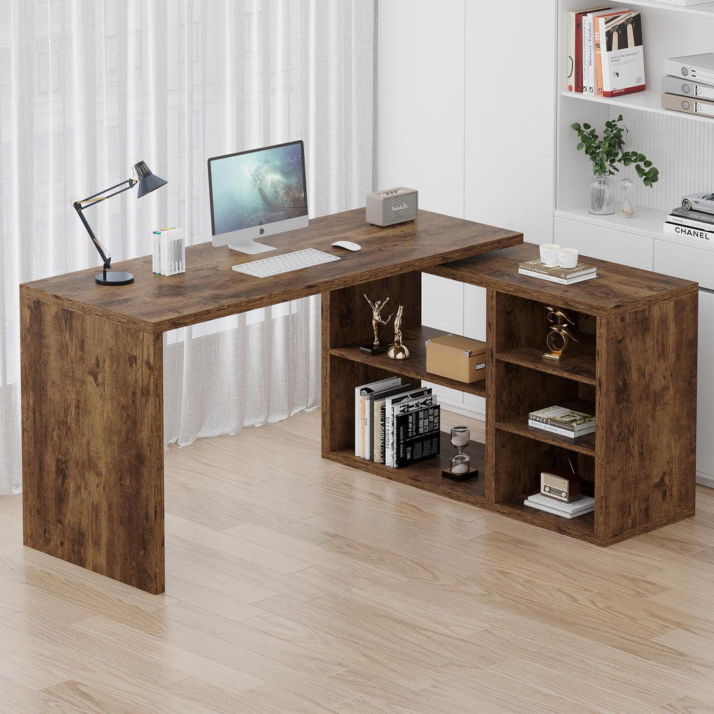 HSH Black L Shaped Computer Desk, Corner Desk with Storage Cabinet Shelves, Reversible Industrial Wood Executive Workstation, L-Shaped Home Office Table for Work Study Writing Gaming, 55 Inch
