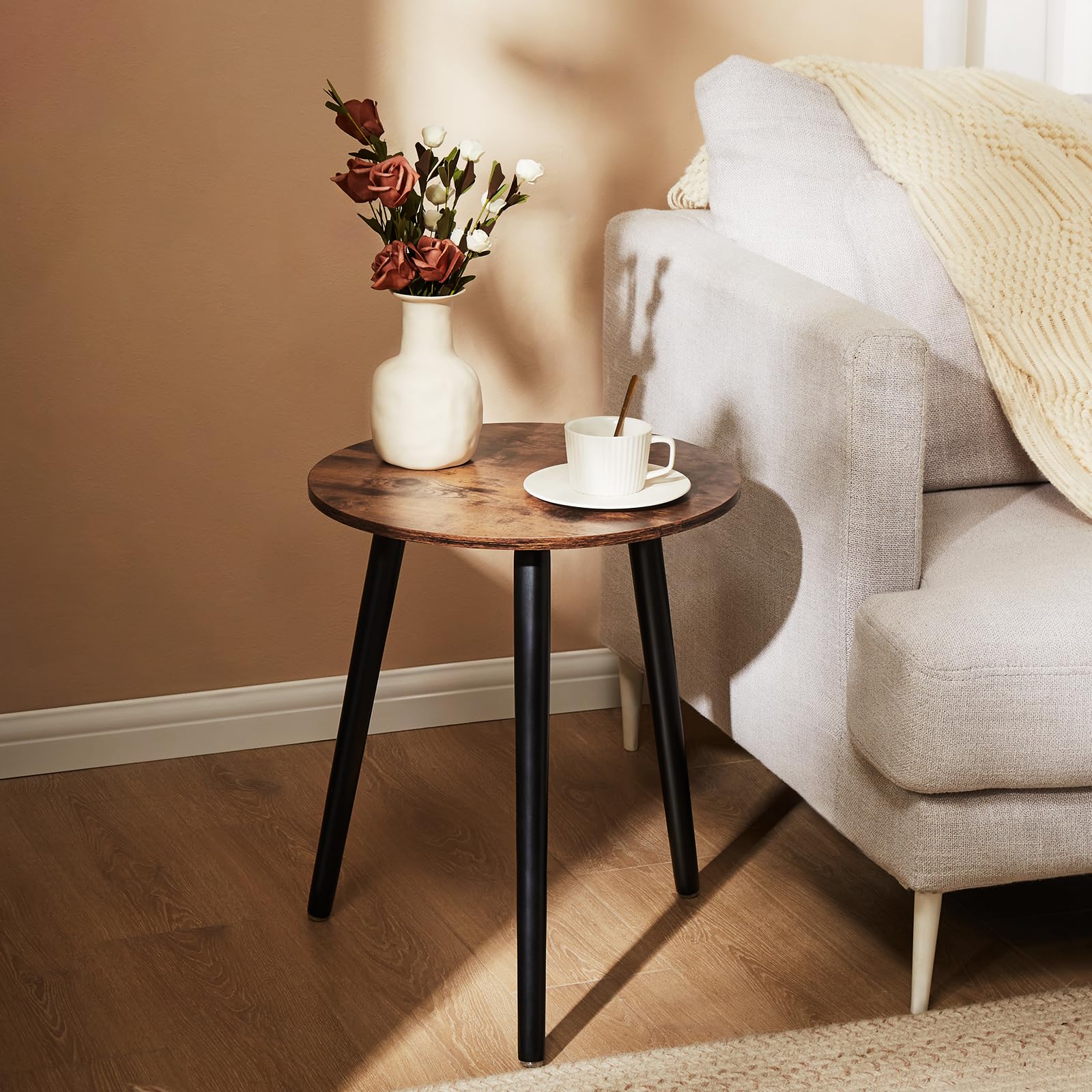 Apicizon Black Round Side Table, Black End Table Bedside Table Nursery with Wood Legs, Nightstand for Living Room, Bedroom, 16.5 x 20.5 Inches