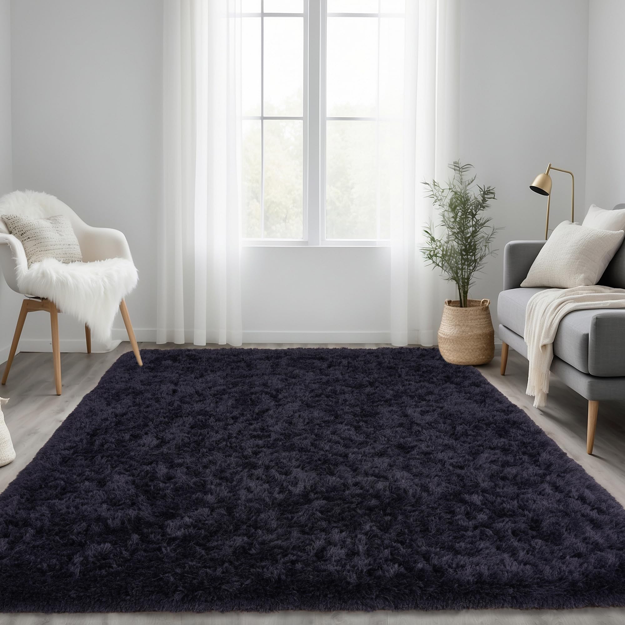 Beige Fluffy Rug for Bedroom 4x6ft - Ultra Soft & Non Slip Shaggy Area Rug, Comfy Durable Carpet for Living Room Kids Room Teens Dorm Home Decor, 1.7'' Thick Indoor Plush Carpets