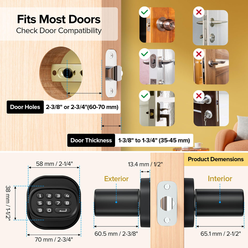 ThorBolt Fingerprint Door Lock with Keypad Door Knob, HomeKit Lock Over 𝗧𝗛𝗥𝗘𝗔𝗗, HomeKit Hub 𝗥𝗲𝗾𝘂𝗶𝗿𝗲𝗱, 𝗶𝗢𝗦 𝗢𝗡𝗟𝗬 Smart Lock for Interior Door, Bedroom, Office, MK1 Black
