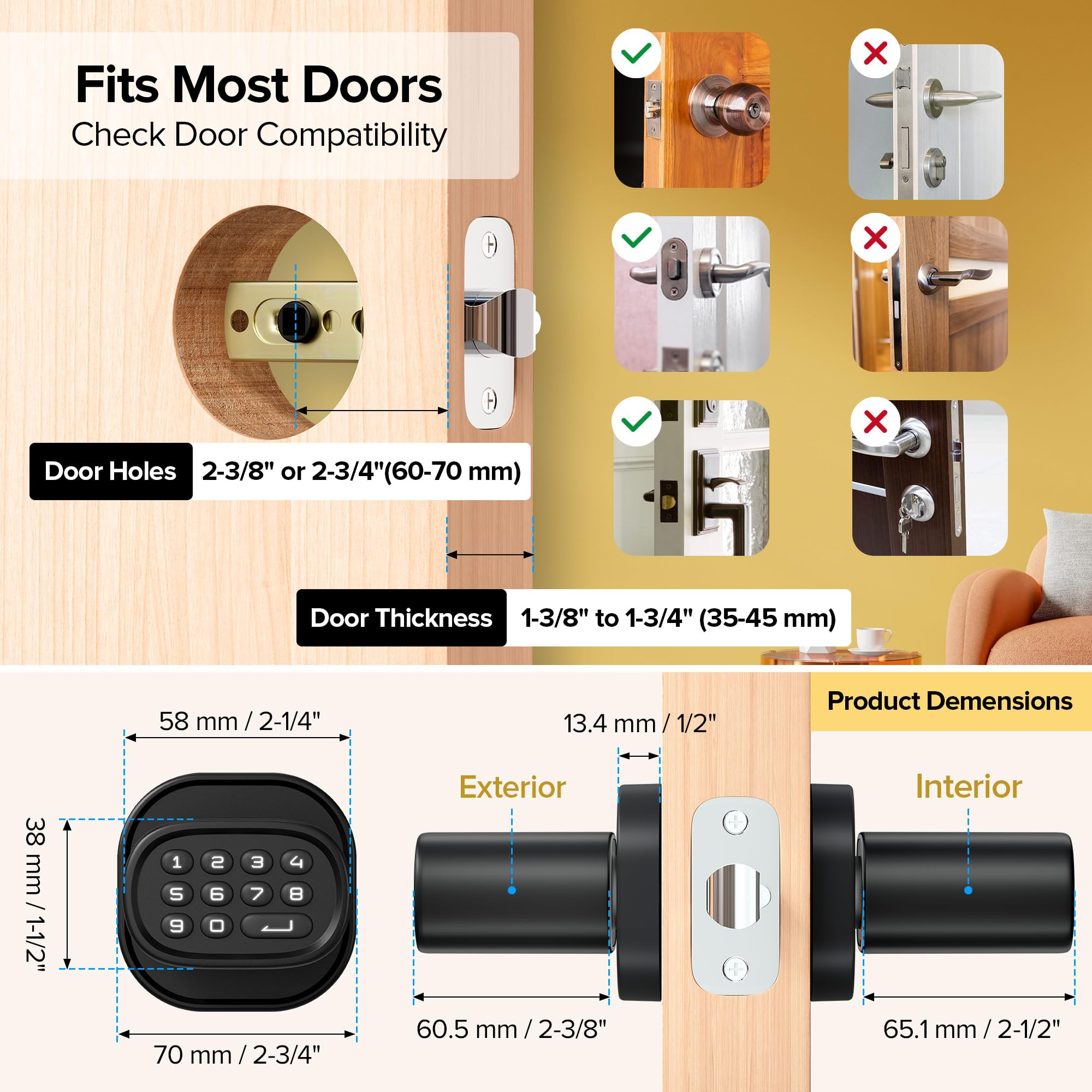 ThorBolt Fingerprint Door Lock with Keypad Door Knob, HomeKit Lock Over 𝗧𝗛𝗥𝗘𝗔𝗗, HomeKit Hub 𝗥𝗲𝗾𝘂𝗶𝗿𝗲𝗱, 𝗶𝗢𝗦 𝗢𝗡𝗟𝗬 Smart Lock for Interior Door, Bedroom, Office, MK1 Black