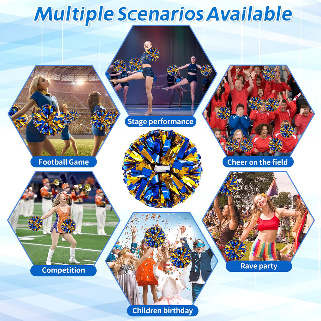 4Pcs Metallic Cheerleading Pom Poms, Creatiee 2 Pair Cheerleader Cheering Squad Pompoms for School Sports Dance Games Team Spirit Cheer