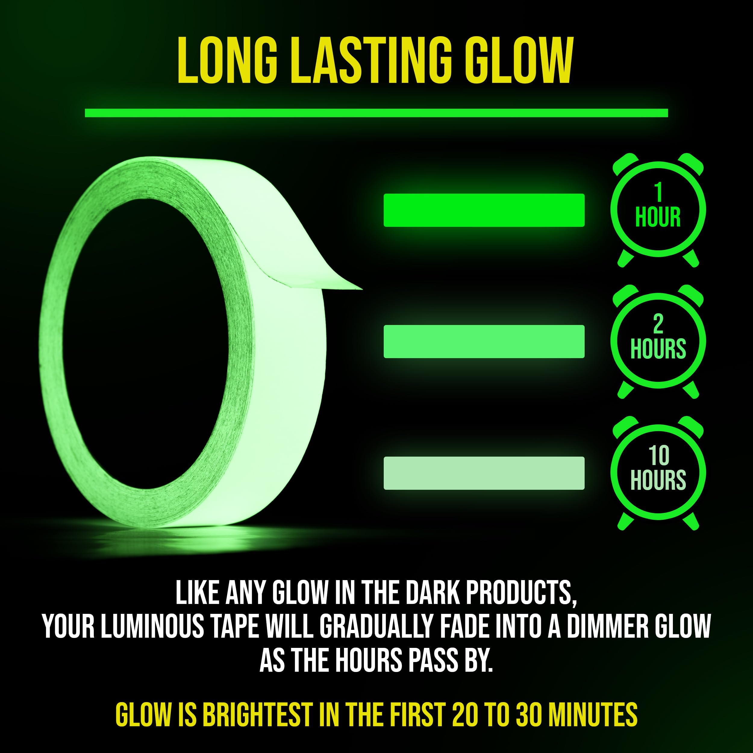 Lockport Glow in The Dark Tape - 2 Pack - 30 Ft x 1 in - Bright - Rechargeable - Reflective - Halloween Decoration, Christmas Decor, Night Decorations, Safety and Home Marking, Stairs, Exit Sign