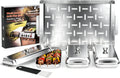 BBQ Vegetable Grill Basket Set, 4 Piece Stainless Steel Grill Pan Set with Universal Handle & lid, Dishwasher Safe, for Outdoor Cooking, Camping, Picnic, For Grilling Fish Veggies & Meats