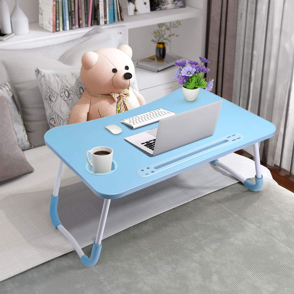 Slendor Lap Desk with Cup Holder, Foldable Laptop Table for Bed, Portable Bed Desk for Laptop and Writing, Computer Tray with Tablet Slot, Notebook Stand Reading Holder for Couch Sofa Floor,Black