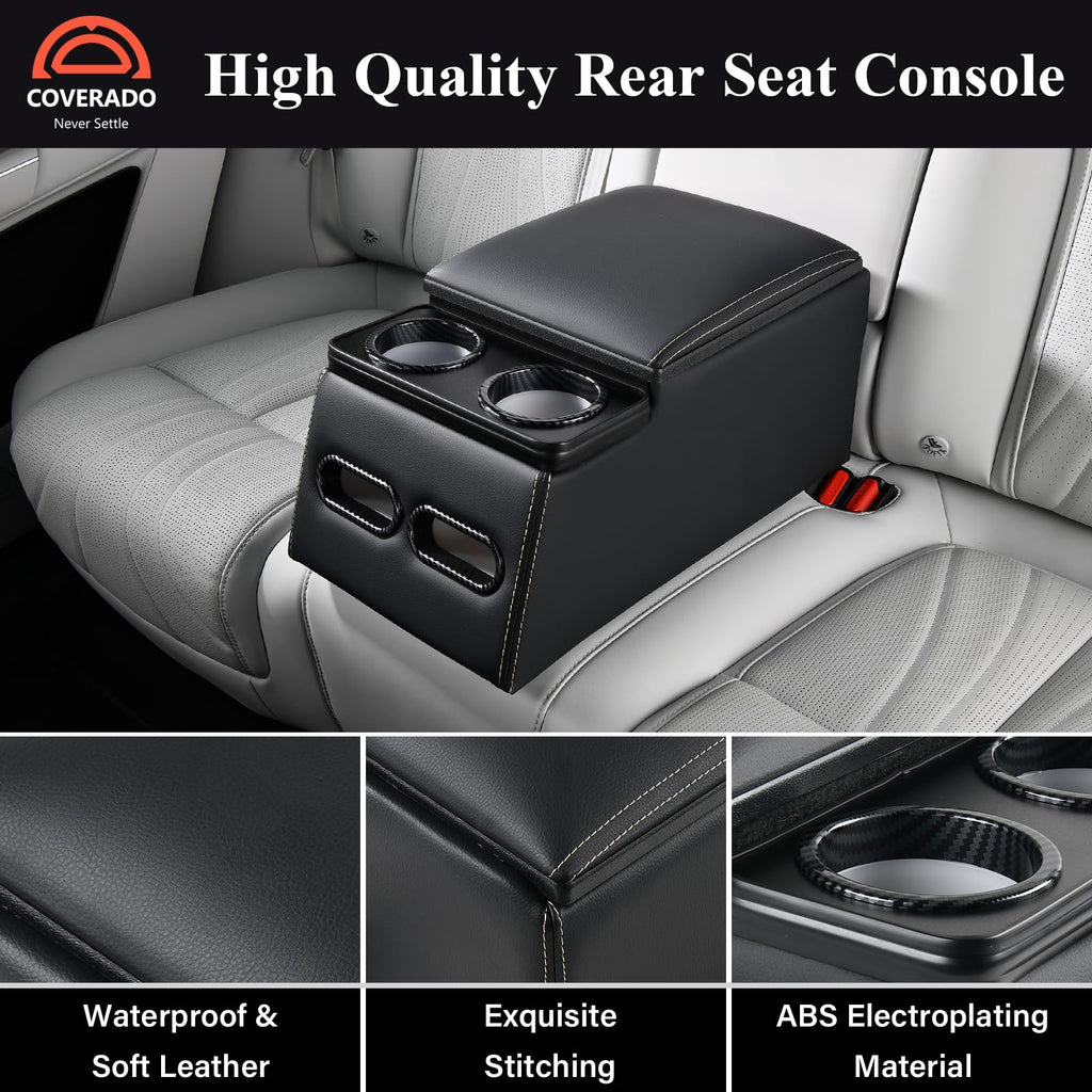 Coverado Car Center Console, Universal Rear Bench Seat Consoles, Truck Seat Organizer and Storage, Back Seat Car Organizer with Cup Holder, Large Storage Box, Central Armrest Box (Regular, Beige)