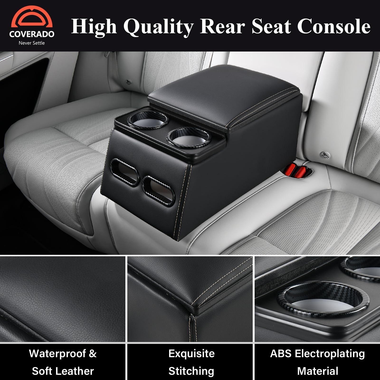 Coverado Car Center Console, Universal Rear Bench Seat Consoles, Truck Seat Organizer and Storage, Back Seat Car Organizer with Cup Holder, Large Storage Box, Central Armrest Box (Regular, Beige)