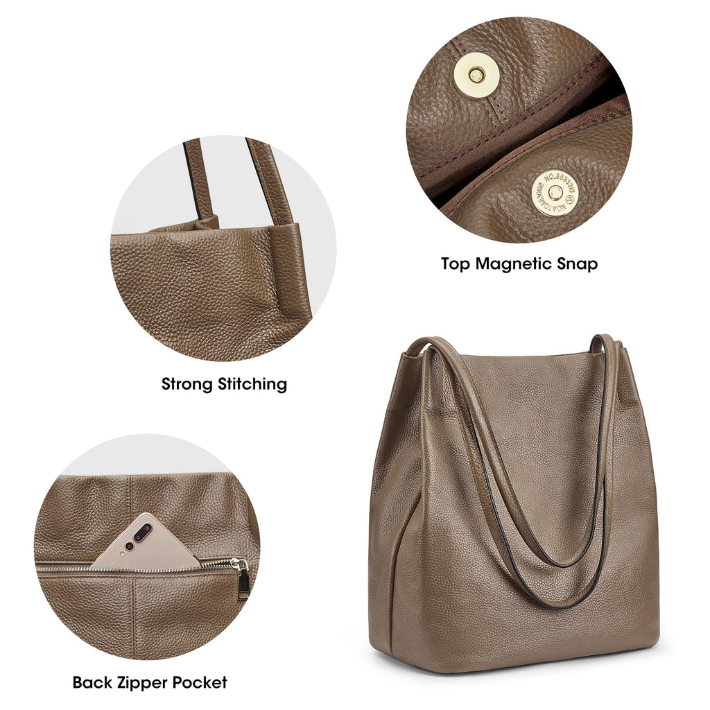 Kattee Women Soft Genuine Leather Totes Shoulder Bag Purses and Handbags with Top Magnetic Snap Closure
