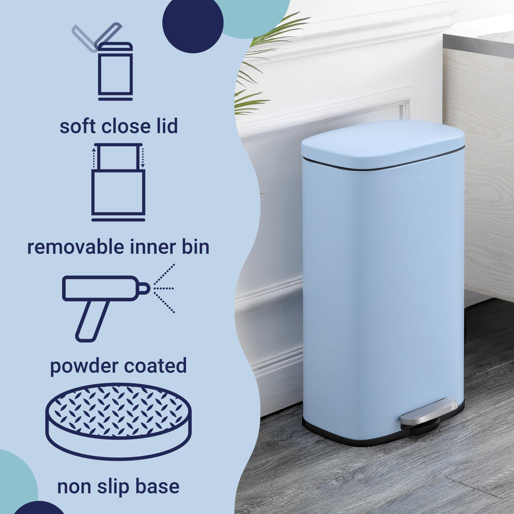 happimess HPM1011B Curtis 8-Gallon Step-Open Trash Can with Soft-Close Lid, Modern, Minimalistic, Fingerprint Proof for Home, Kitchen, Laundry Room, Office, Bedroom, Bathroom, Black