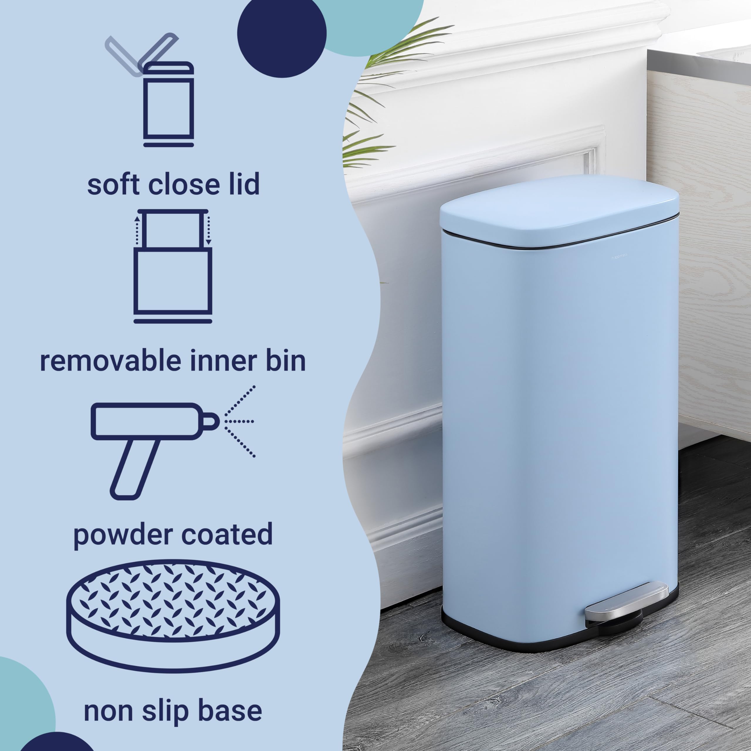 happimess HPM1011B Curtis 8-Gallon Step-Open Trash Can with Soft-Close Lid, Modern, Minimalistic, Fingerprint Proof for Home, Kitchen, Laundry Room, Office, Bedroom, Bathroom, Black