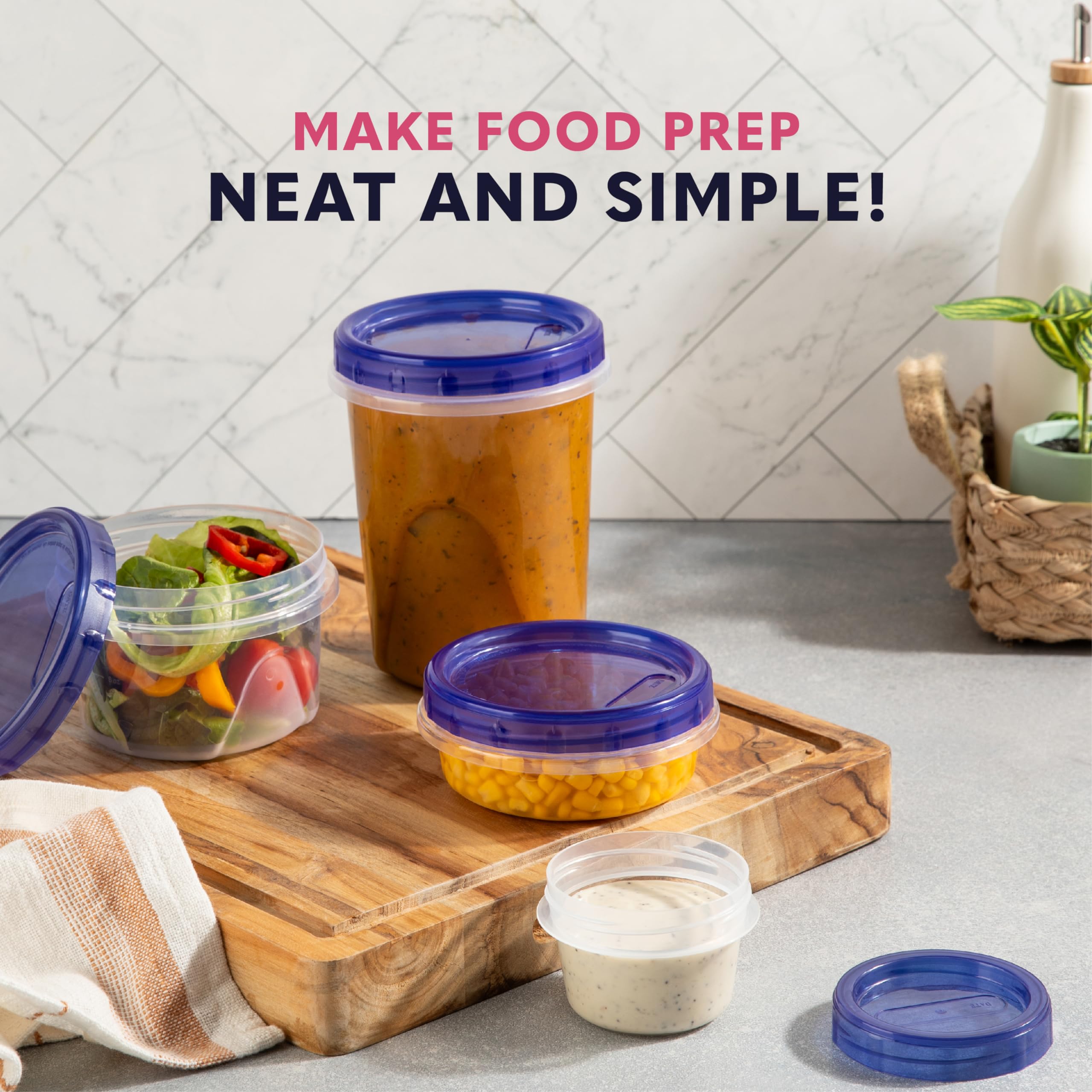 Plastic Food Deli Containers With Twist Top Lids - (16 Oz) - [5 Pack] - Food Storage Containers Takeout To Go - Microwave, Freezer & Dishwasher Safe BPA-Free
