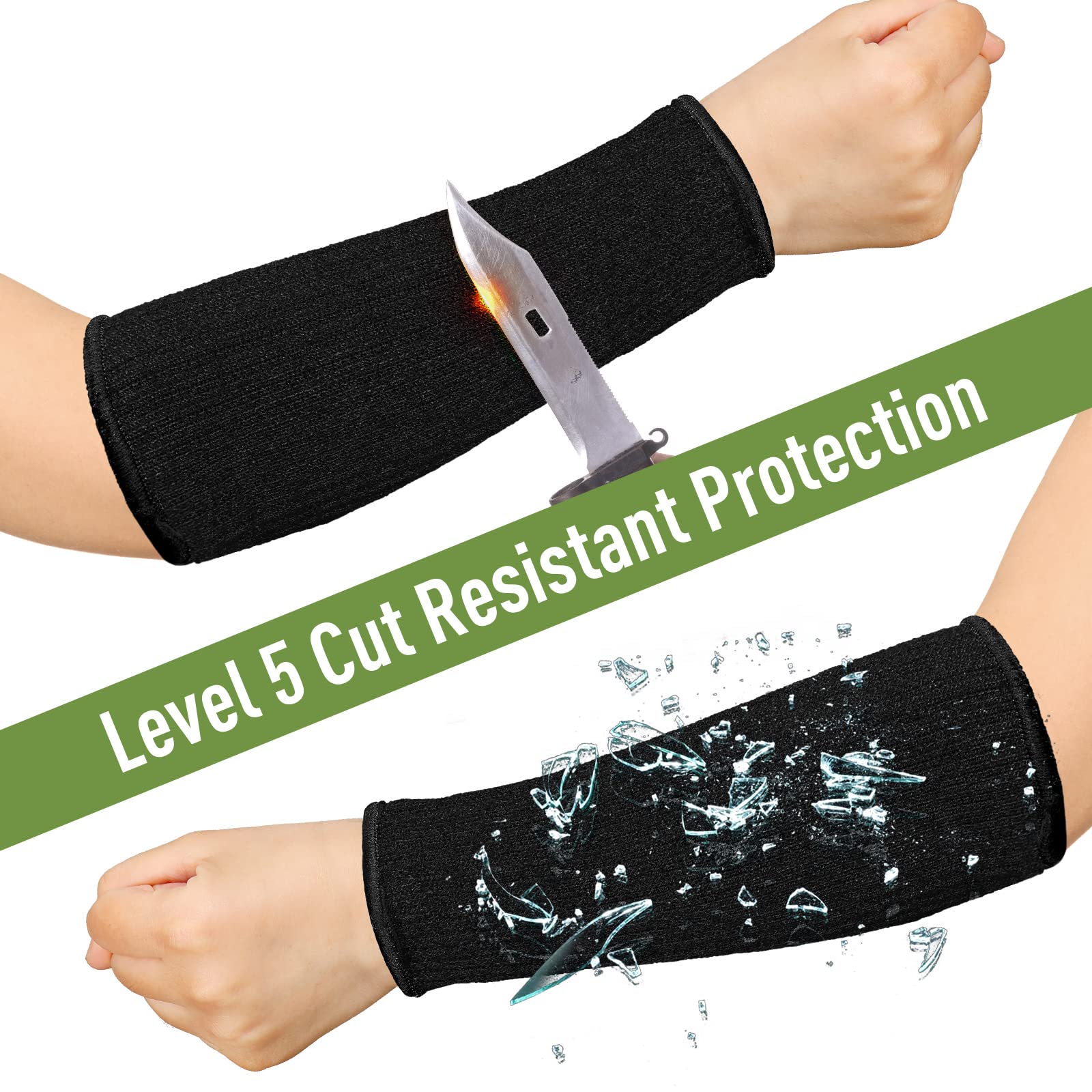 Sintege 3 Pairs Arm Protectors for Thin Skin and Bruising Cut Resistant Forearm Sleeve Level 5 Arm Burn Protection Sleeve (Black,7.9 Inch)
