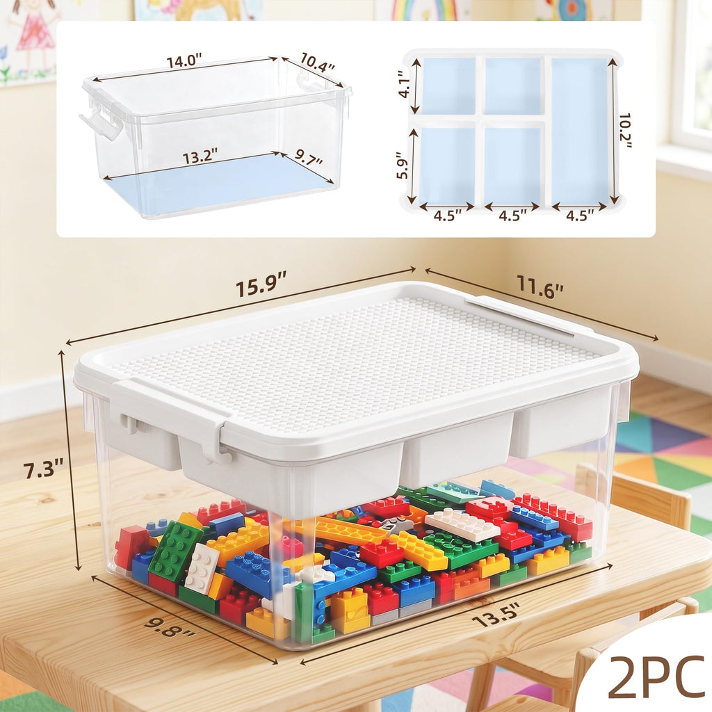 Citylife 17 QT Plastic Storage Box with Building Baseplate Lid and Removable Tray Craft Organizers and Storage Clear Storage Container for Organizing Bead, Tool, Sewing