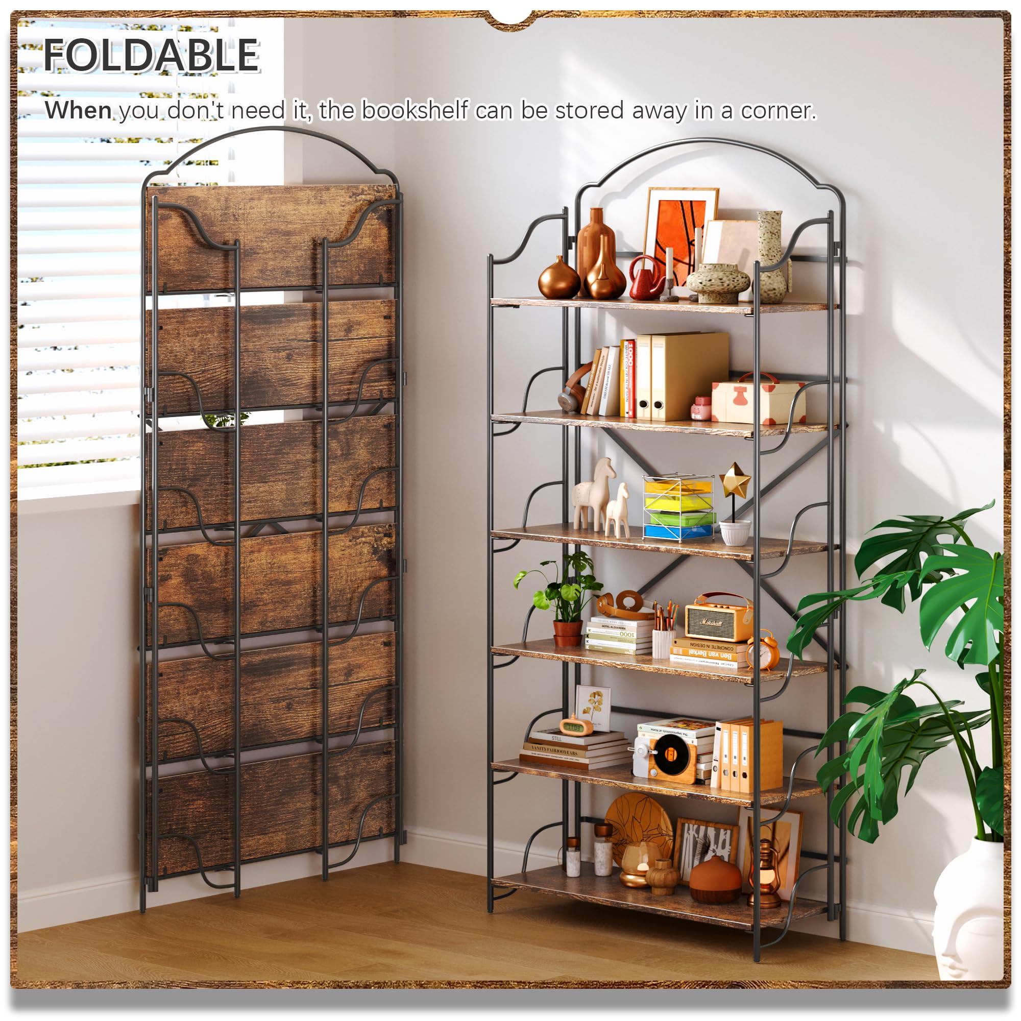 4NM No Assembly Folding Bookshelf, 3 Tiers Collapsible Book Shelves Open Industrial Foldable Storage Bookcase Shelf for Bedroom, Living Room, Home Office - Natural and White