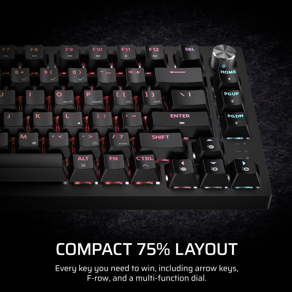Corsair K65 Plus Wireless 75% RGB Mechanical Gaming Keyboard – Pre-Lubricated MLX Red Linear Switches – PBT Dye-Sub Keycaps – PC, Mac, PS5, PS4, Xbox, iPad – QWERTY NA – Black/Gray