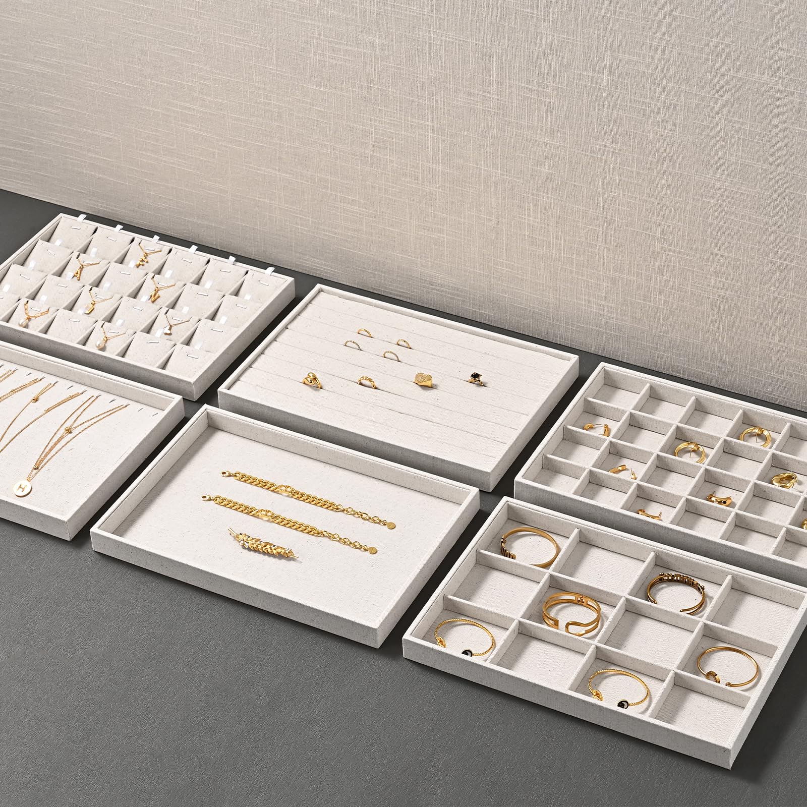 Oirlv linen Jewelry Display Trays Stackable Necklace Bracelet Ring Showcase Display Empty Plate(Pack of 1)