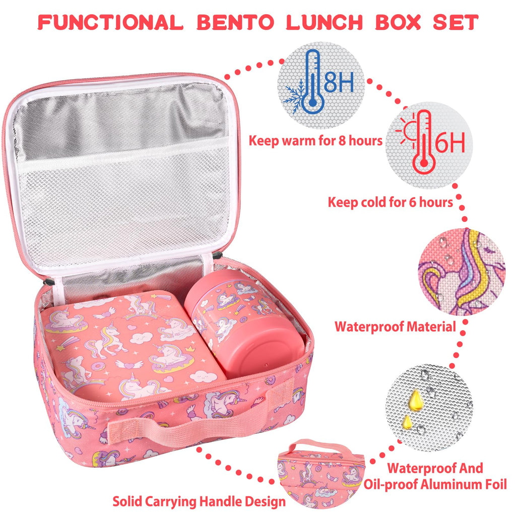 Bento Lunch Box Set for Kids with 10oz Soup Thermo, Leak-Proof Lunch Containers with 4 Compartment, Kids Thermo Hot Food Jar and Insulated Lunch Bag for Kid to School,BPA-Free(Basketball)