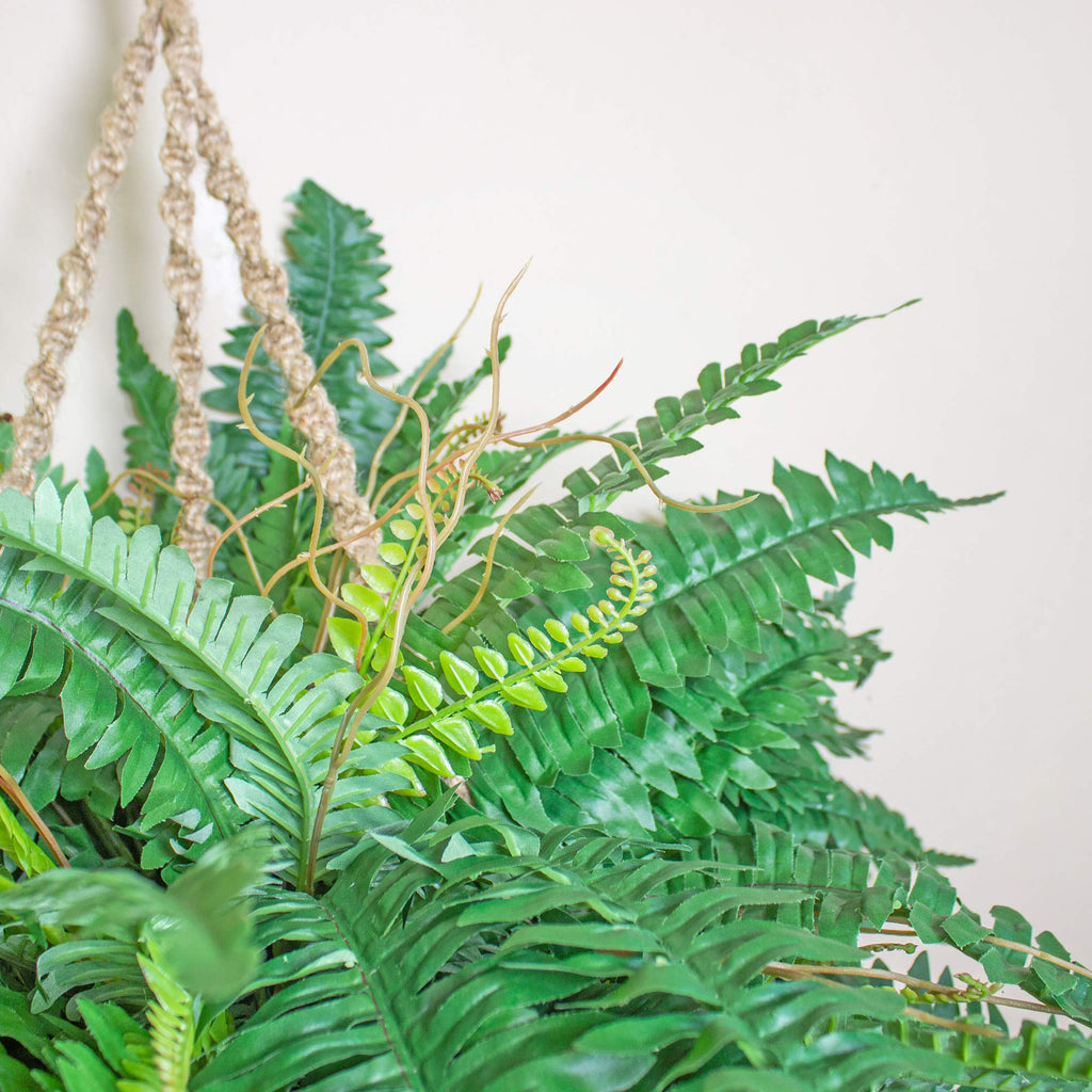 Nearly Natural 6599 18in. Boston Fern Artificial Plant in Hanging Basket, Green,29" x 29" x 18"