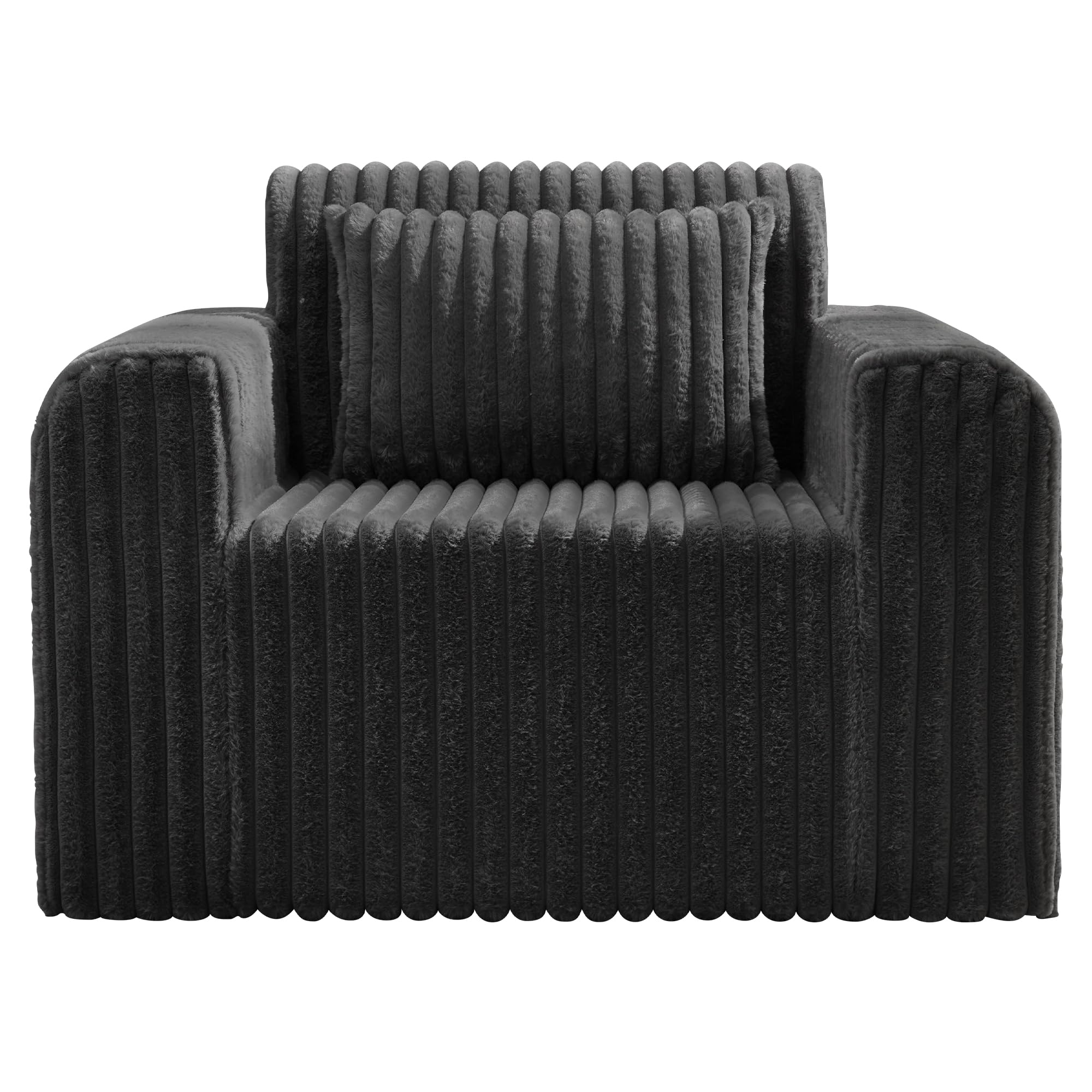 Hobestluk Single Sofa Foam Couch Sofa for Small Spaces Comfy Sofas with Removable Cover Furry Couch with Pillows for Living Room, Bedroom, Apartment, Office (Black, Standard)