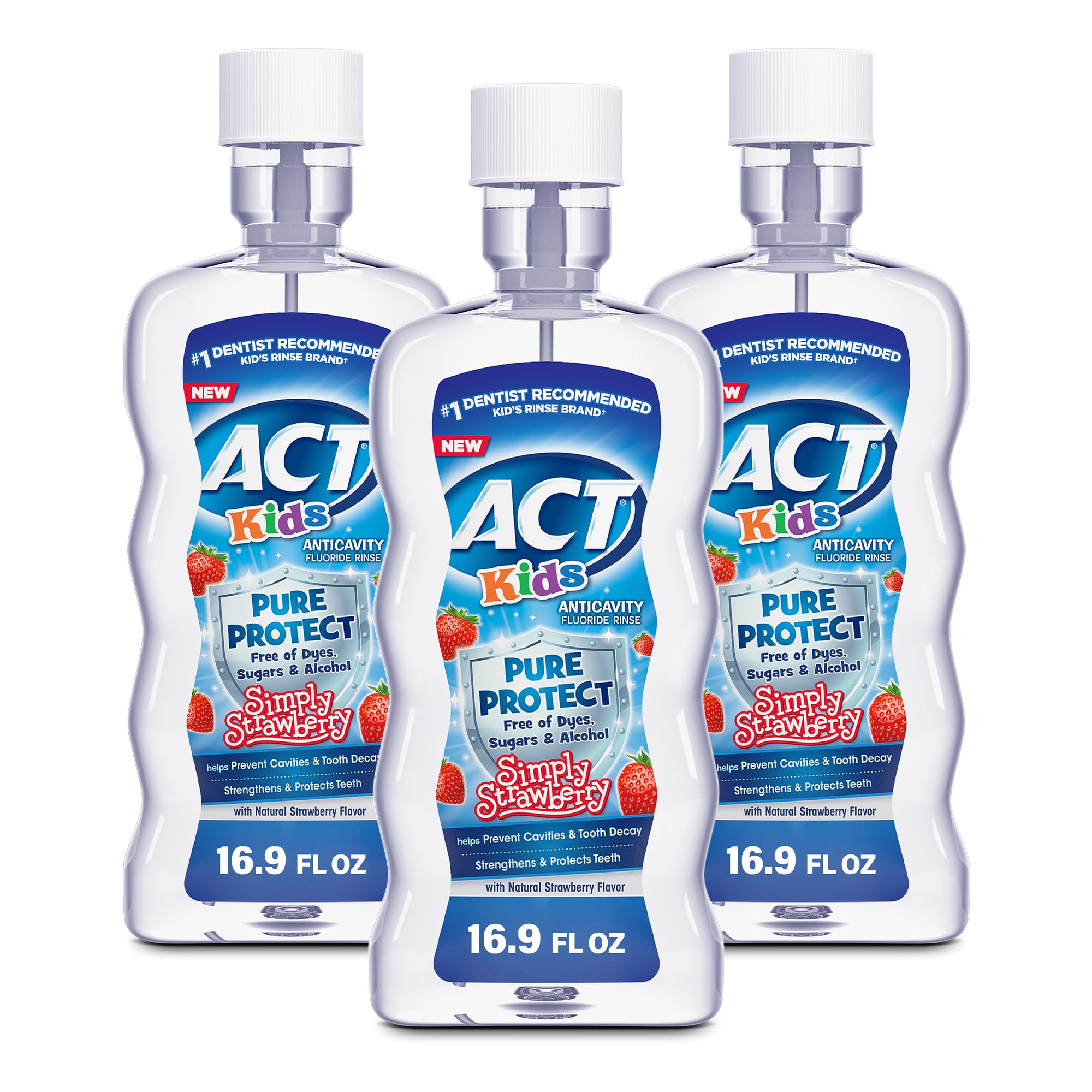 ACT Kids Anticavity Fluoride Mouthwash, Sugar & Alcohol Free Mouth Rinse Strengthens Teeth, Bubble Gum Blowout, 16.9 fl. oz.(Pack of 3)