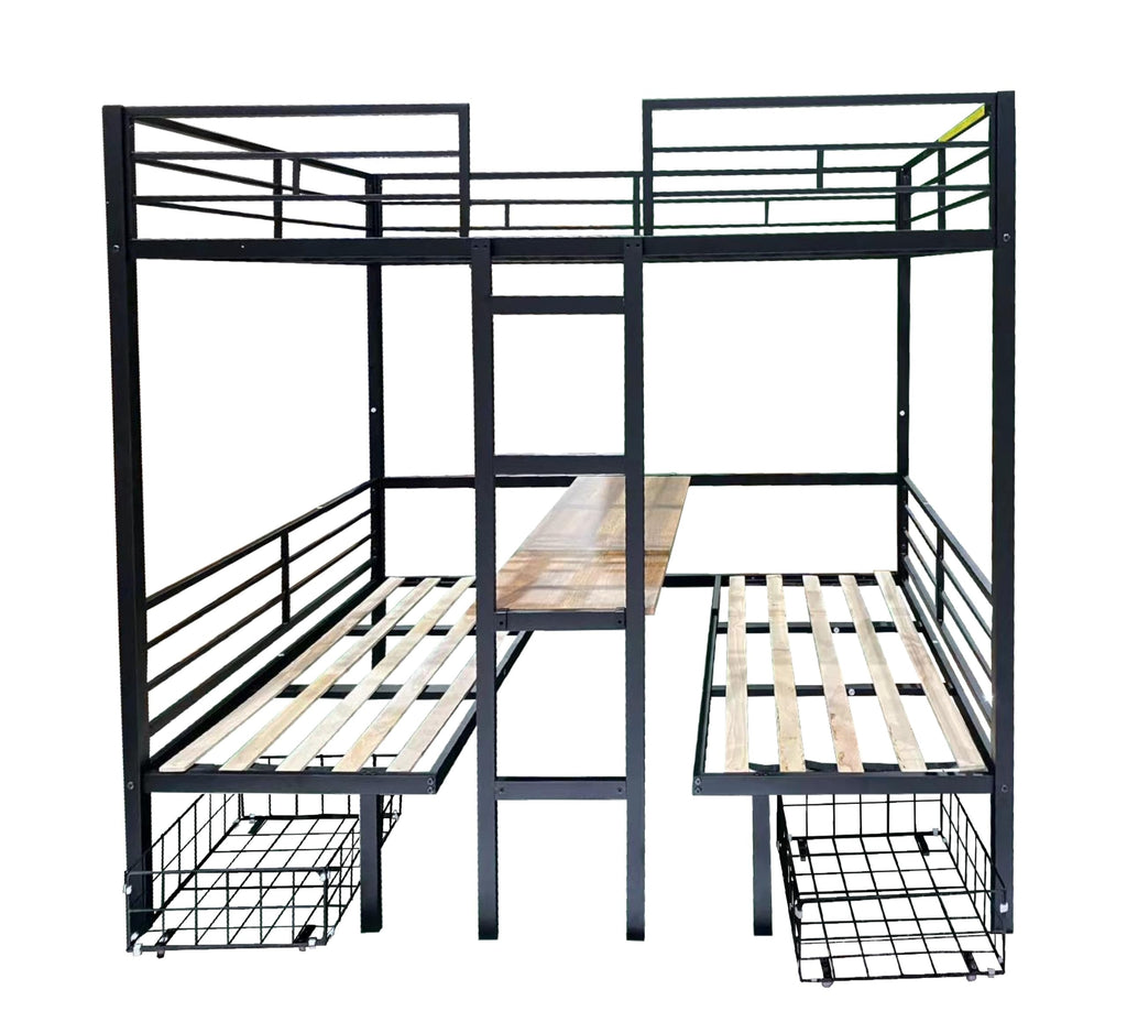 DNYN Twin Size Loft Bed with Desk & Storage Drawers& Table Set for Kids Bedroom,Covertible Twin-Over-Twin Bunkbeds Design,Easy Assemble & Space Saving & No Box Spring Needed,for Small Space, Black