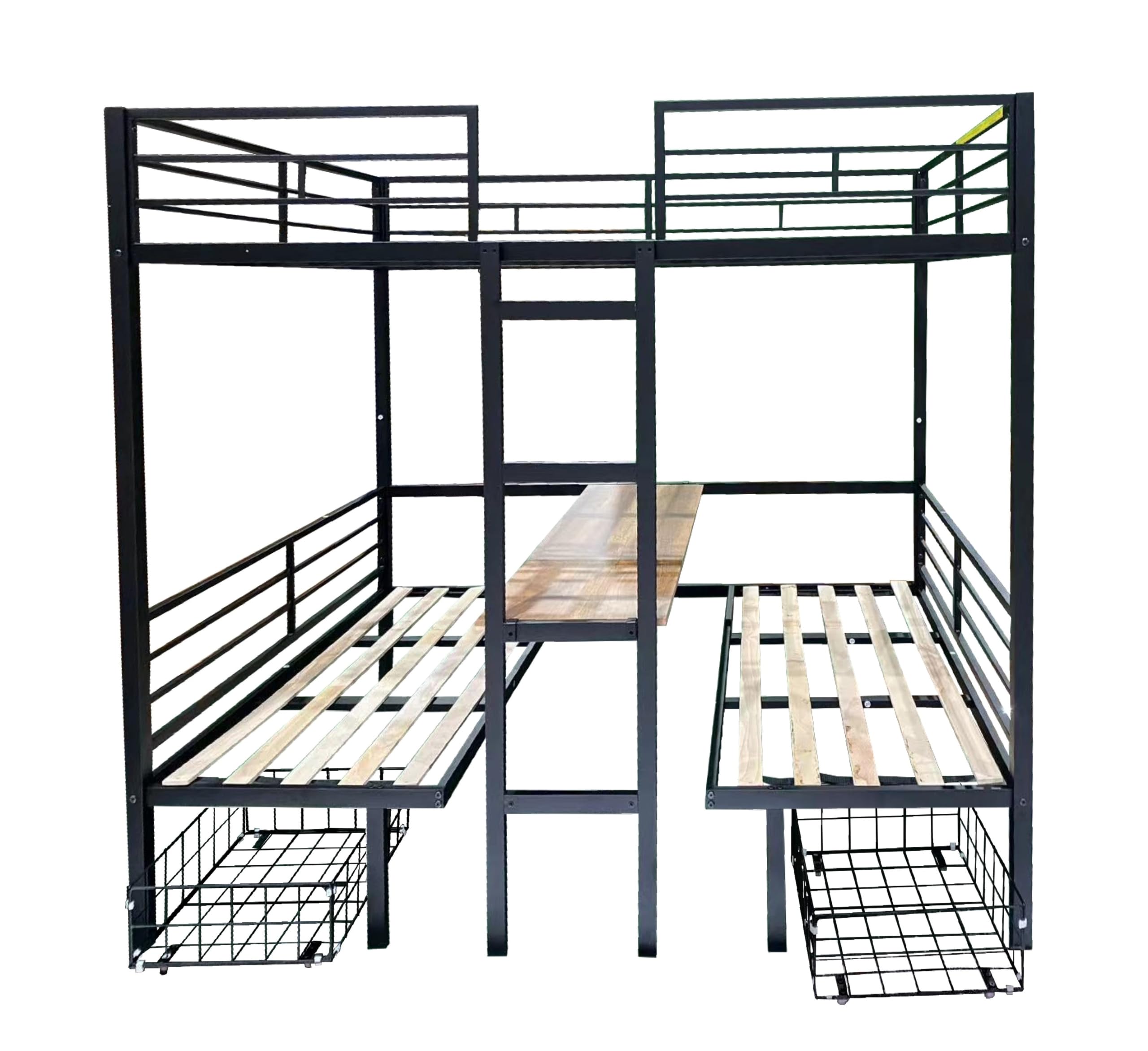 DNYN Twin Size Loft Bed with Desk & Storage Drawers& Table Set for Kids Bedroom,Covertible Twin-Over-Twin Bunkbeds Design,Easy Assemble & Space Saving & No Box Spring Needed,for Small Space, Black