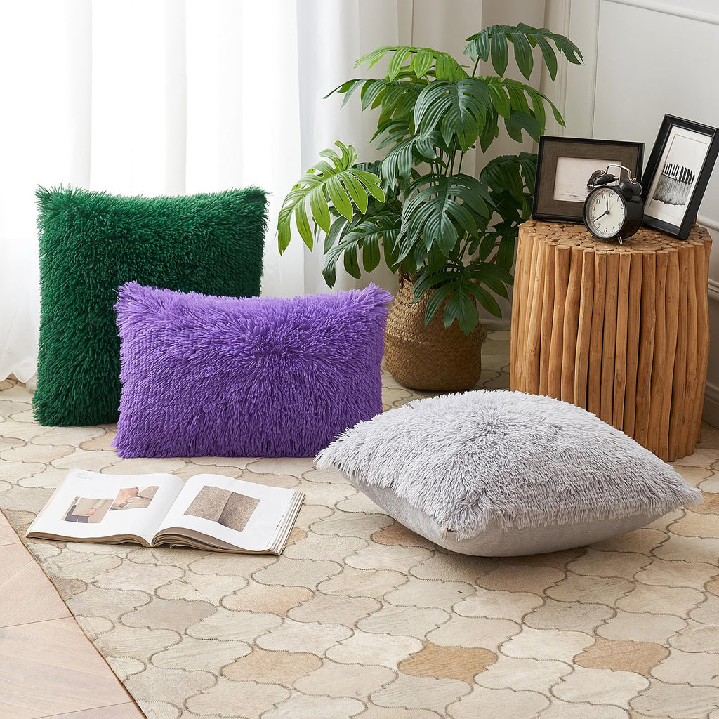 ANRODUO Pack of 2 Baby Pink Throw Pillow Covers Luxury Fluffy Pillows Faux Fur Decorative Pillows Plush Cushion Case Fuzzy Mongolian Merin Style for Bed Couch Sofa Living Room Summer Decor 16x16 Inch