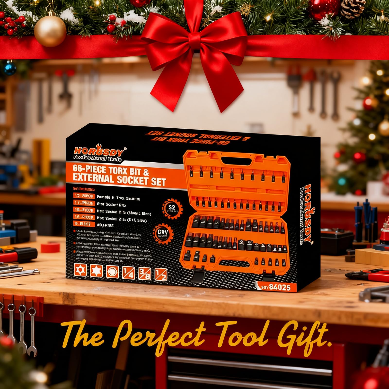 HORUSDY 1/2" Drive Shallow Impact Socket Set, 24-Piece SAE (7/16"-1") and Metric (13-24mm), 6 Point, Cr-V, Includes 1/2-Inch Drive Ratchet Handle, Drive Extension Bar