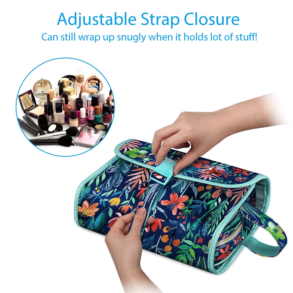 FINTIE Portable Toiletry Cosmetic Travel Bag, Large Water Resistant Hanging Makeup Organizer Storage Pouch Case for Women Girls (Blooming Hibiscus)