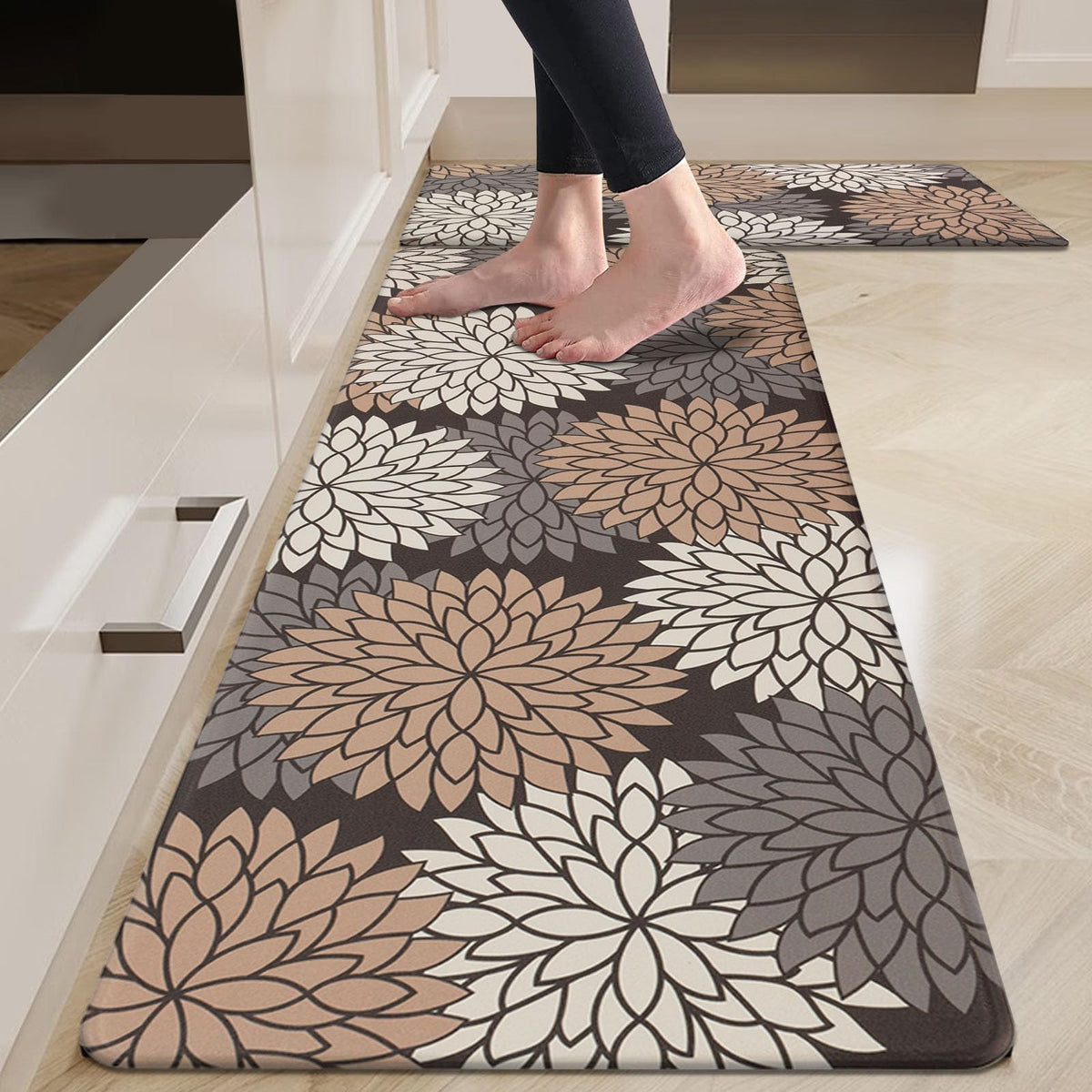 HEBE Anti Fatigue Kitchen Rugs Sets of 2, Non Slip Kitchen Mats for Floor, Waterproof Cushioned Comfort Standing Carpet for Kitchen Sink, Home Office, Laundry Room