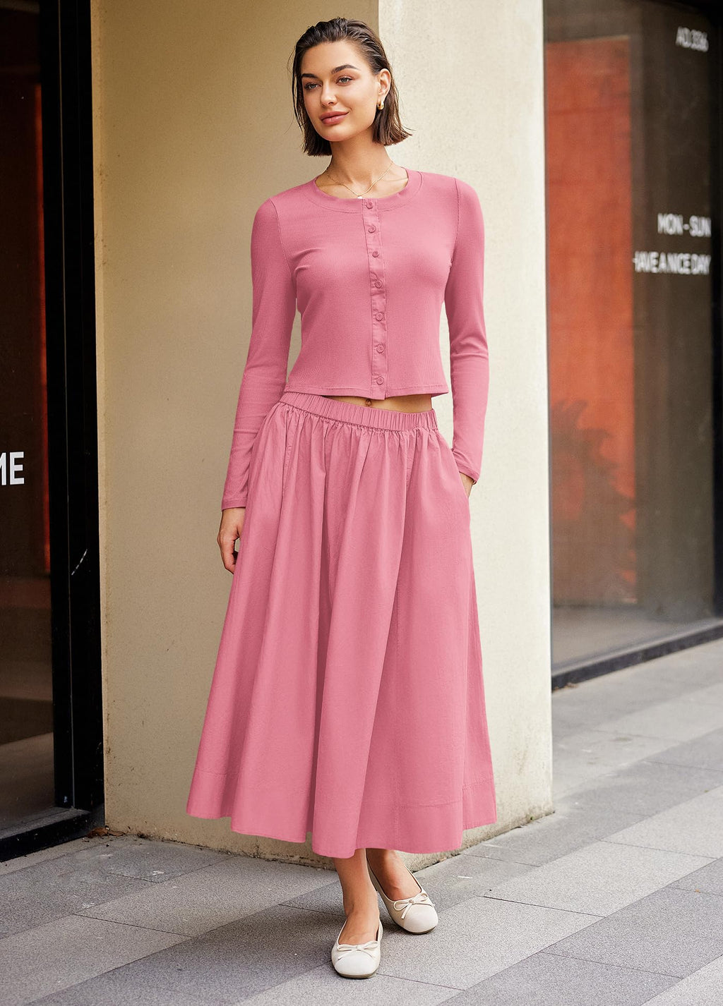 Panadila Womens 2 Piece Lounge Sets Matching Vacation Outfits Ribbed Button Down Cardigan and Elastic Waist Skirt Sets