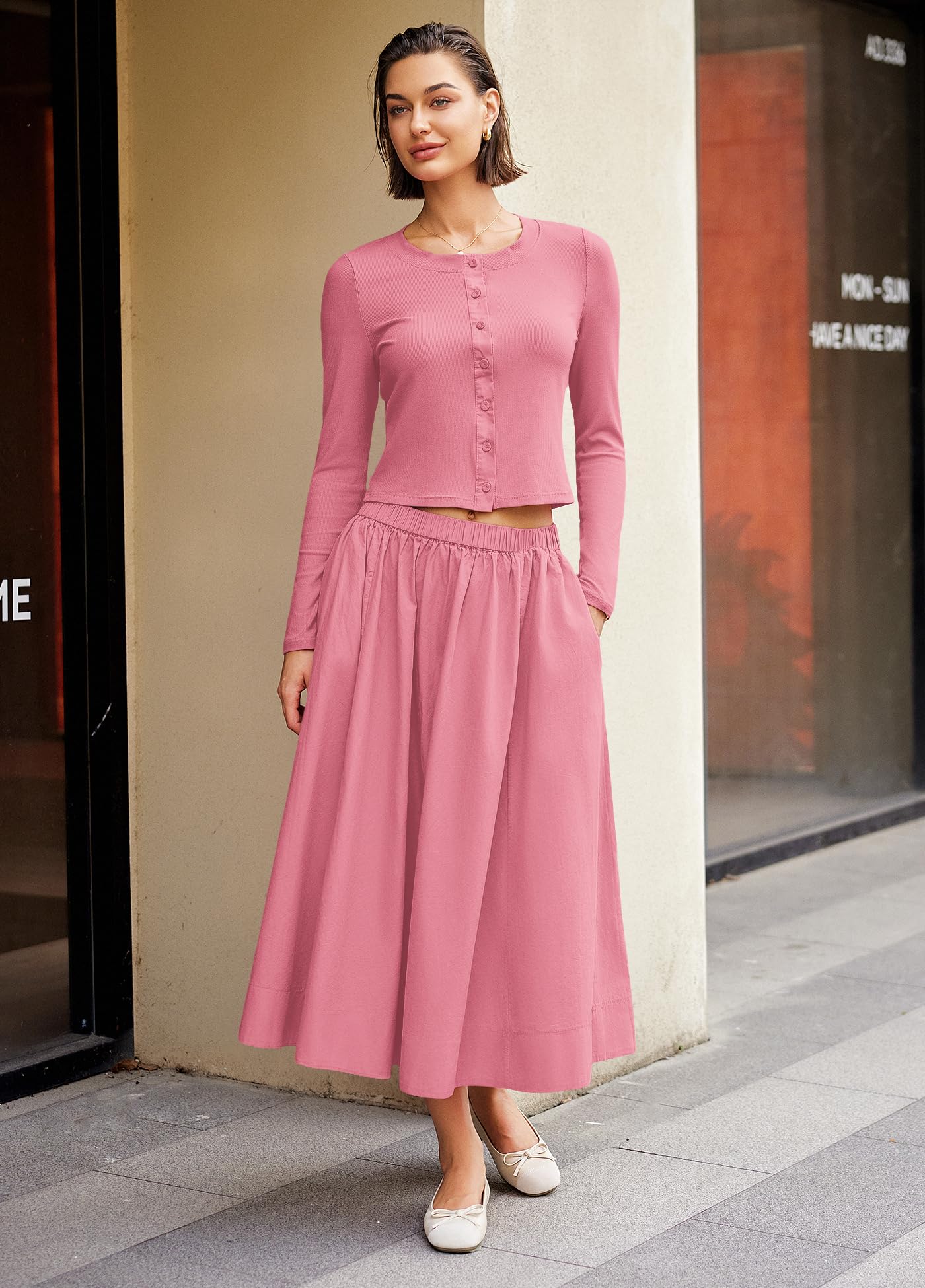 Panadila Womens 2 Piece Lounge Sets Matching Vacation Outfits Ribbed Button Down Cardigan and Elastic Waist Skirt Sets